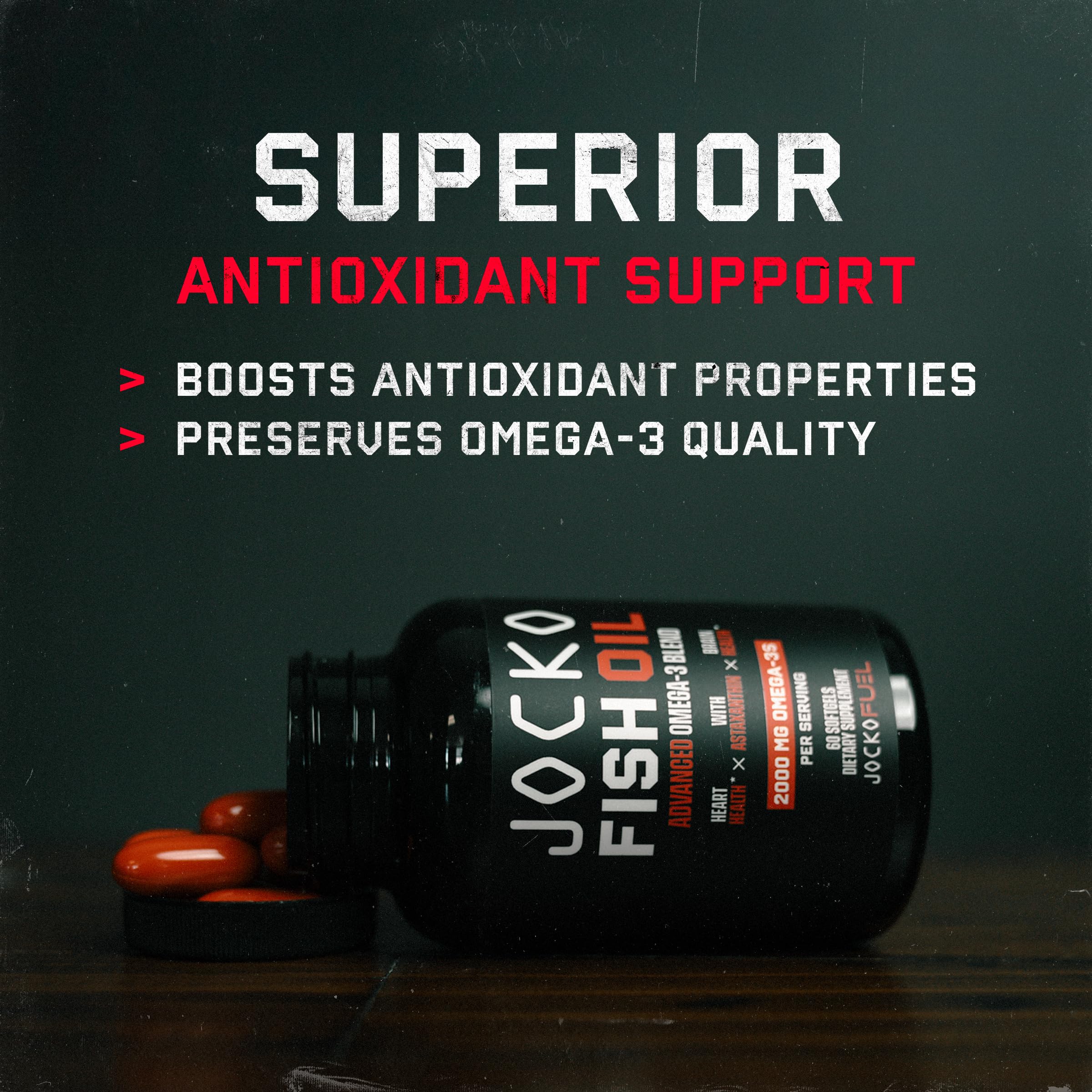 Jocko Fuel Omega 3 Fish Oil Supplement 2000mg - Burpless Fatty Acid Supplement, Wild Caught, Powerful Antioxidant with Astaxanthin (60 Capsules) Jocko Fuel Au supplements