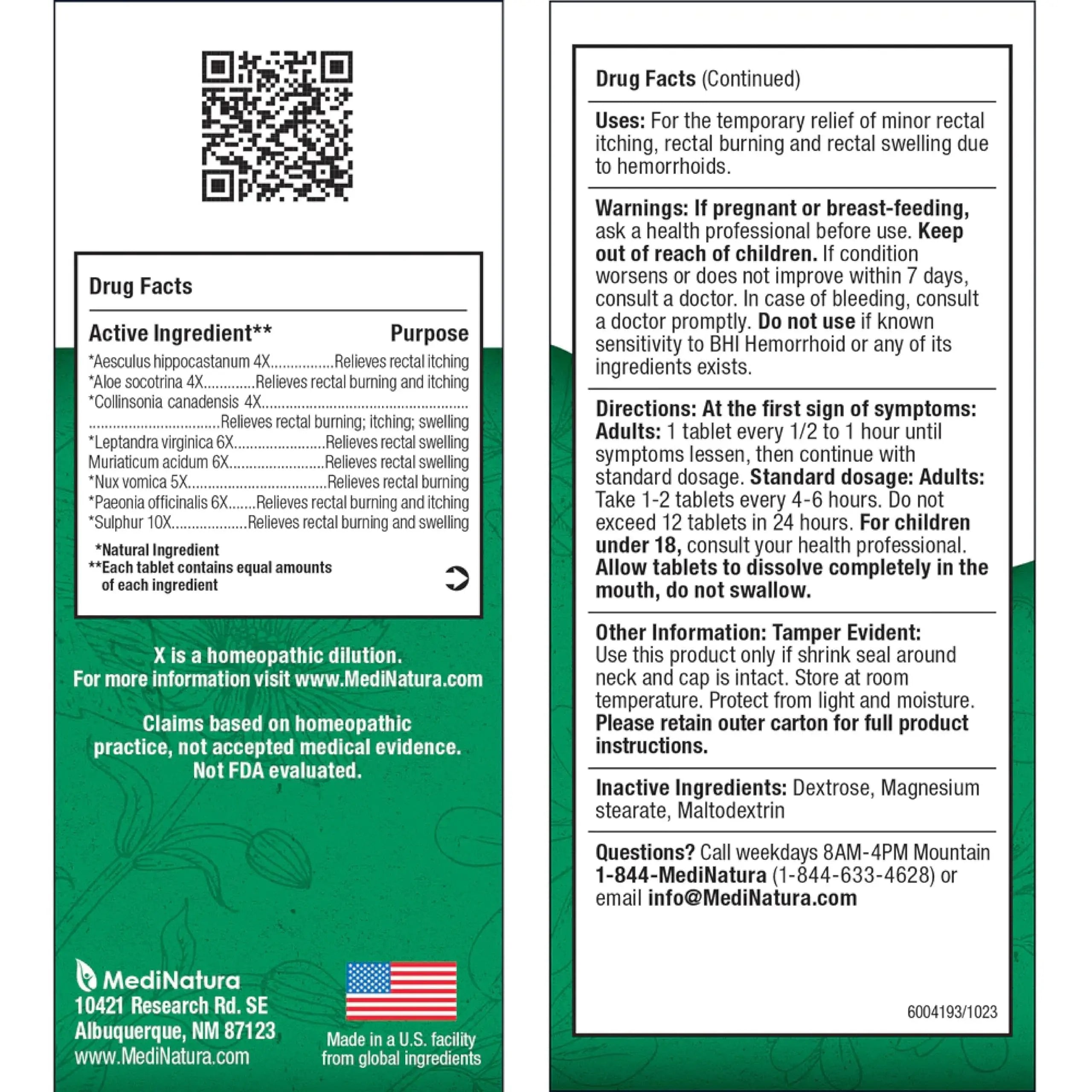 MediNatura BHI Hemorrhoid Relief - Natural Hemorrhoid Treatment for Relieving Rectal Itching - Daily Support - Chewable & Easy-to-Use Tablets - Plant-Based - 100 Count MediNatura Au supplements