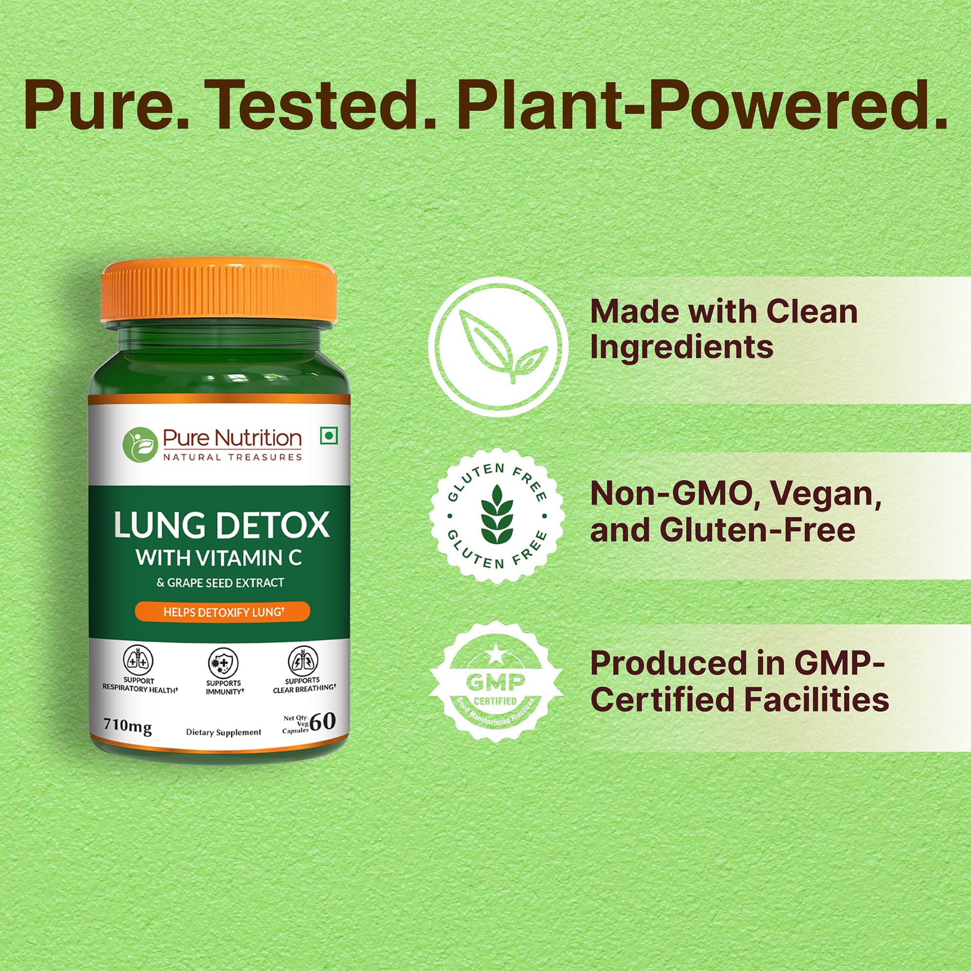 Pure Nutrition Lung Health Supplement | 60 Caps | Herbal Lung Support Formula with Quercetin, Vitamin C, Nettle, Vasaka Leaf, Lotus, Licorice & Ginger. PURE NUTRITION NATURAL TREASURES Au supplements