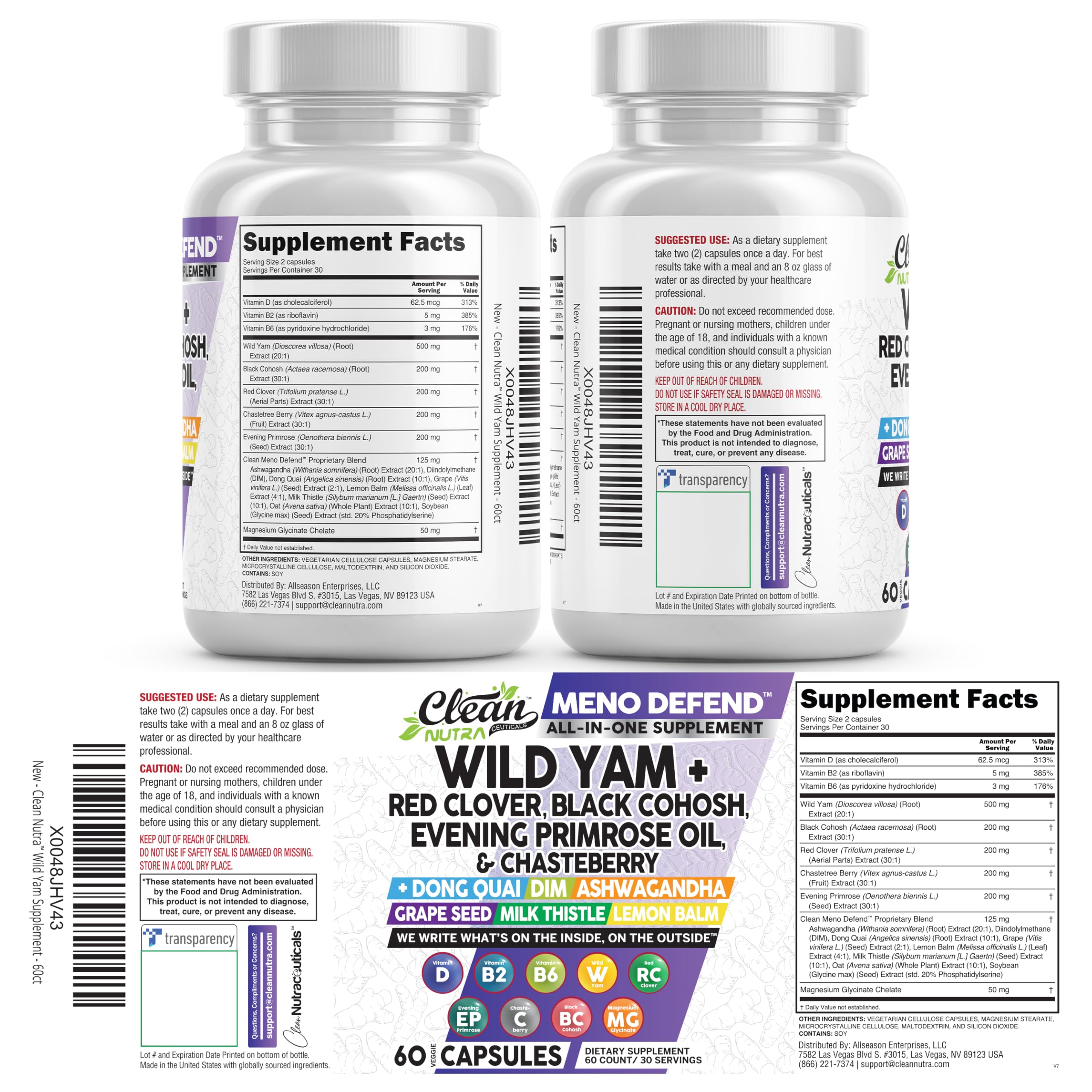 Clean Nutra Wild Yam Root Capsules with Red Clover Black Cohosh Evening Primrose Oil Chasteberry Dong Quai DIM Ashwagandha Grape Seed Extract Milk Thistle Lemon Balm and more Hormone Balance For Women Clean Nutraceuticals Au supplements