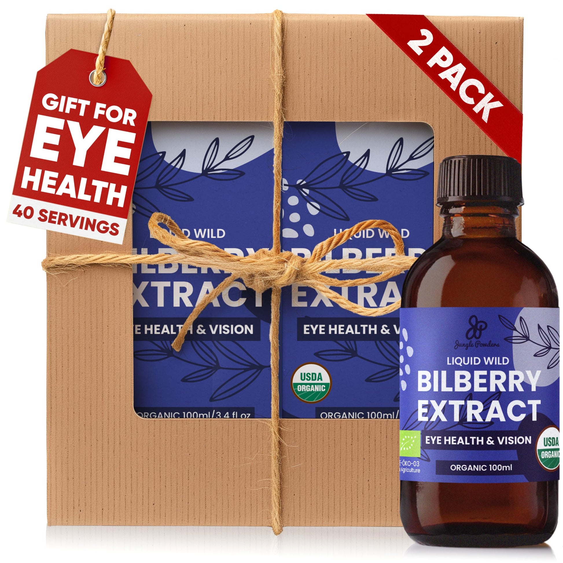 Grandpa Gifts from Granddaughter Wild Bilberry Extract USDA Organic Alcohol-Free 2x3.4oz Bottle of Liquid Bilberry Gift for Grandpa Health Gifts for Eyes High Bioavailability Liquid Extract 40 Serving Jungle Powders Au supplements