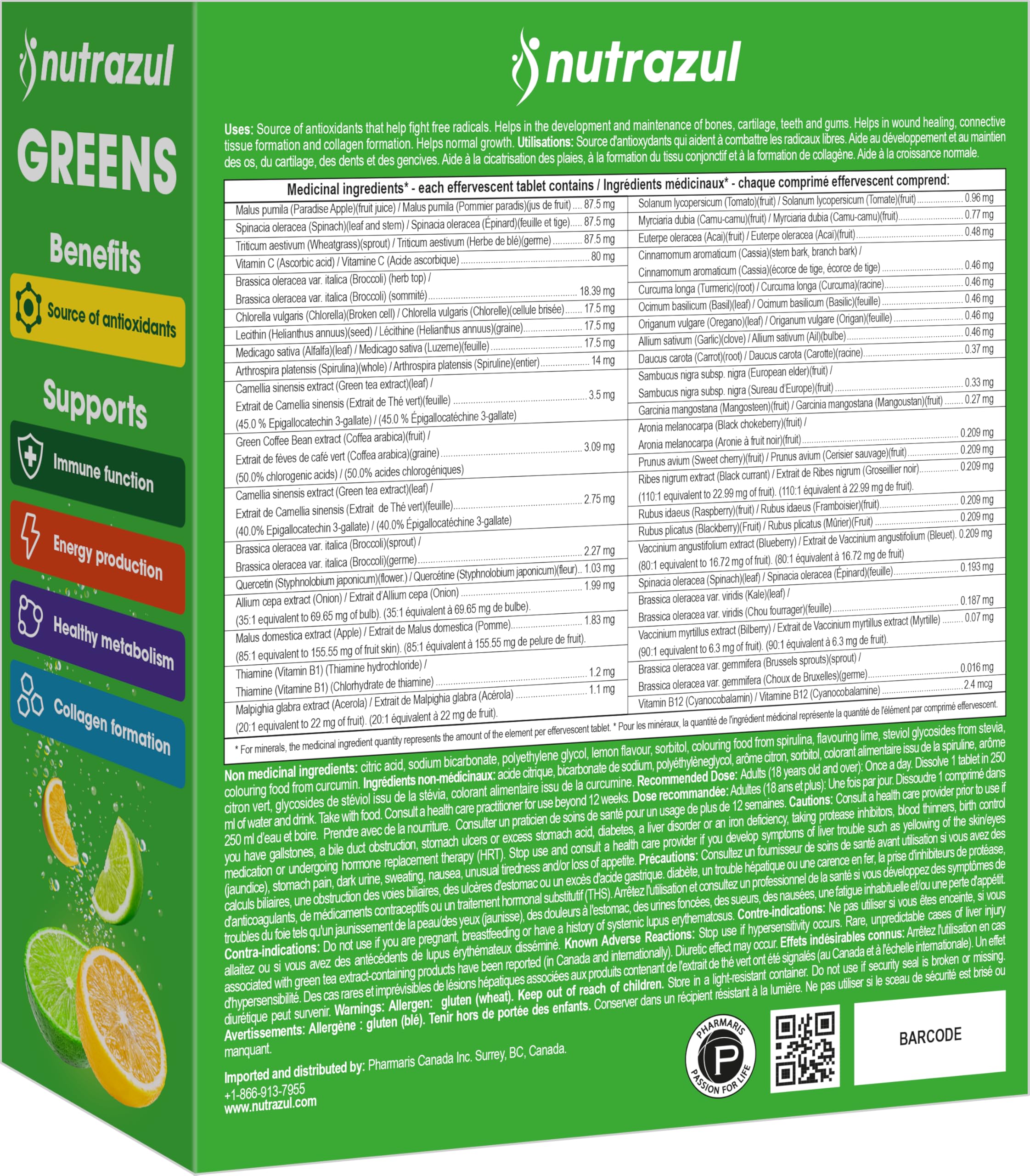 nutrazul Greens Effervescent Tablets - Daily Super Greens Supplement with 29 Superfoods - Antioxidant & Immune Support - Lemon Lime Flavor - Non-GMO - 30 Tablets nutrazul Au supplements