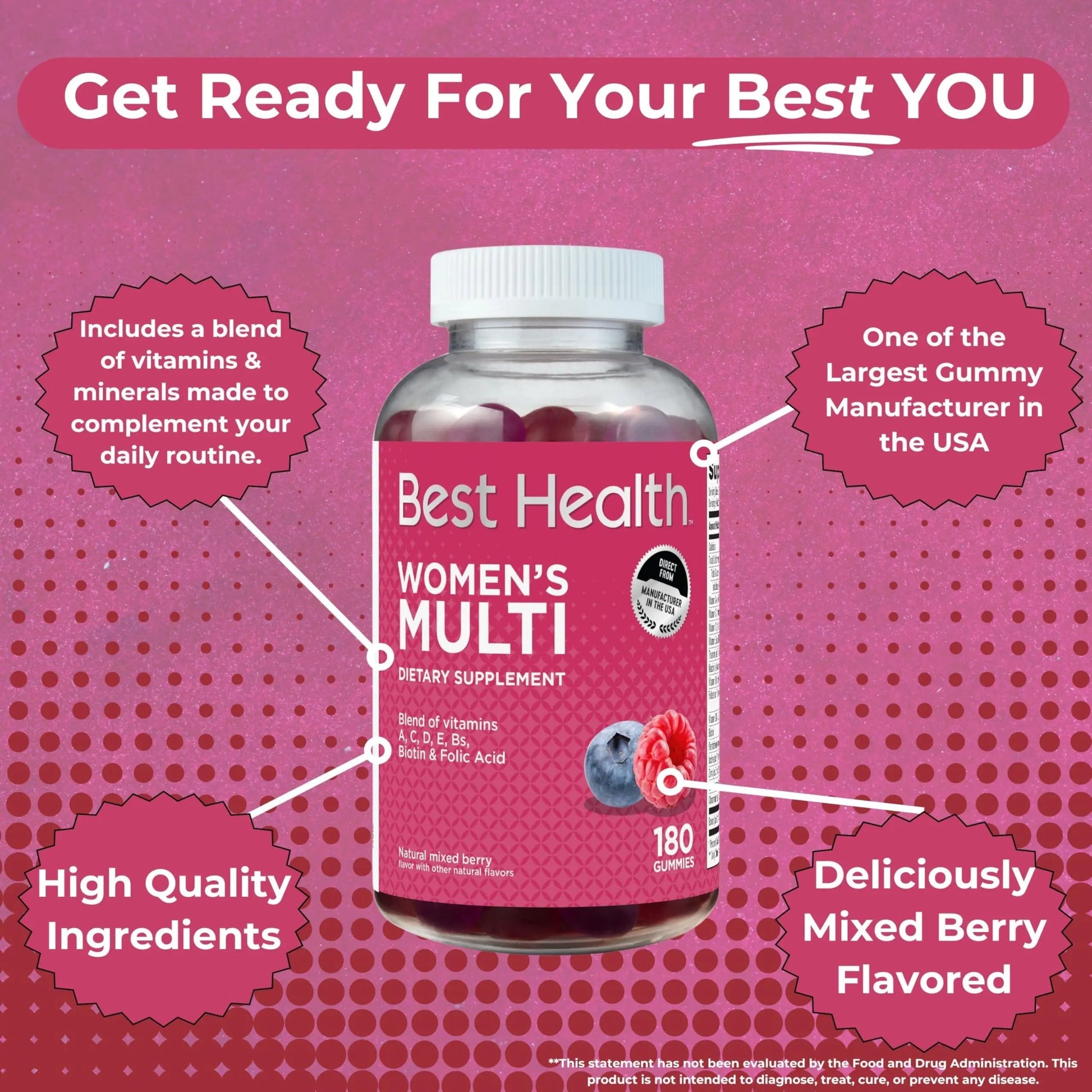 Best Health Women’s Multivitamin Gummies, Multivitamin for Women with Biotin, Folic Acid, Vitamins A,C,D,E,Natural Mixed Berry Flavor (180ct) Best Health Au supplements