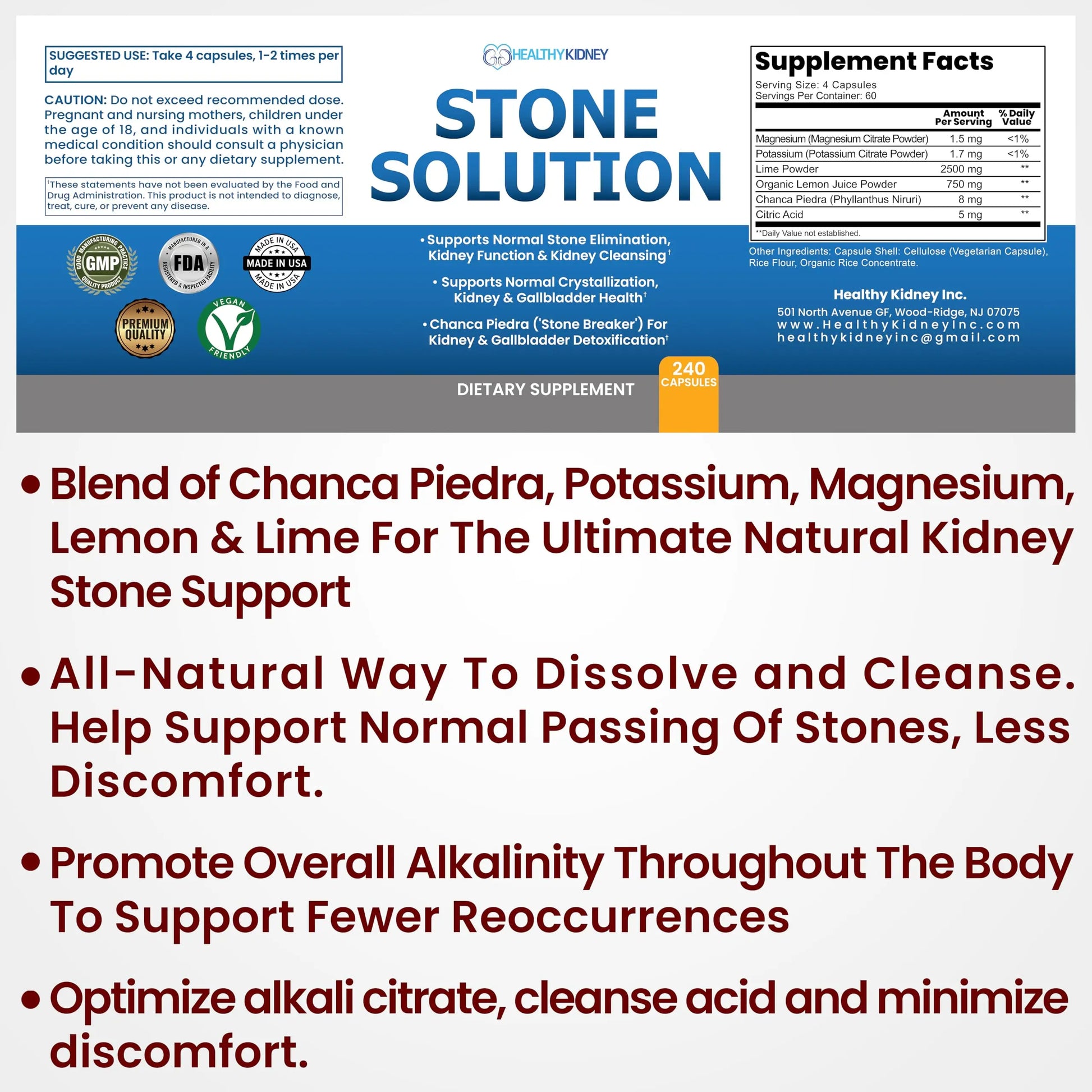 Stone Solution Capsules- Natural Dissolver, Kidney Stone Support & Kidney Cleanser Chanca Piedra Stone Breaker Gallbladder Cleanse, Flush & Stop Recurrence, Stone Relief 60 Servings Kidney Restore Au supplements