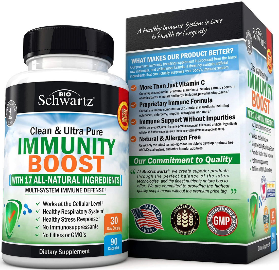 Immune Support Supplement with Vitamin C 1000mg Zinc Elderberry Extract Ginger BioSchwartz uk supplements