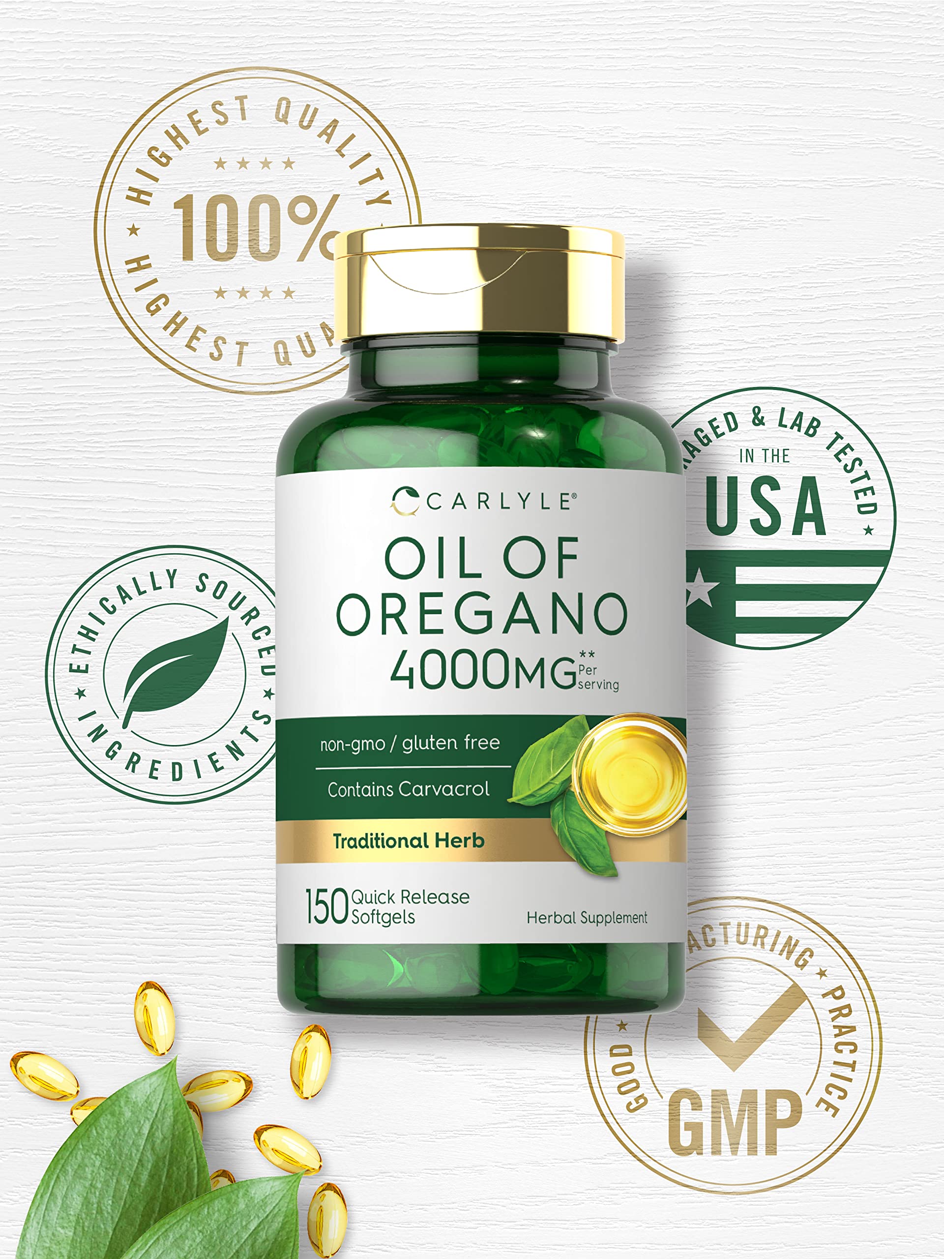 Oregano Oil Extract | Max Potency | 150 Softgel Capsules | Non-GMO and Gluten Carlyle Au supplements