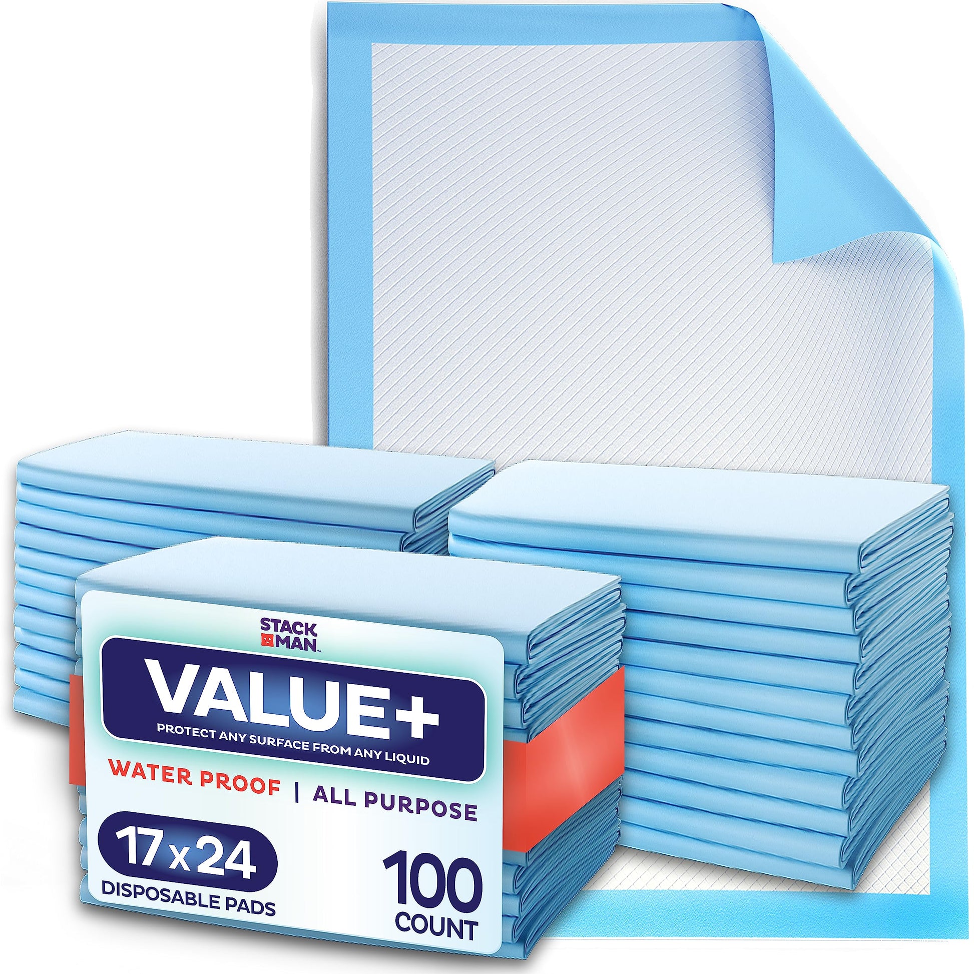 Chucks Pads Disposable [100-Pack] Underpads 17"x 24" Incontinence Chux Stack Man Au supplements