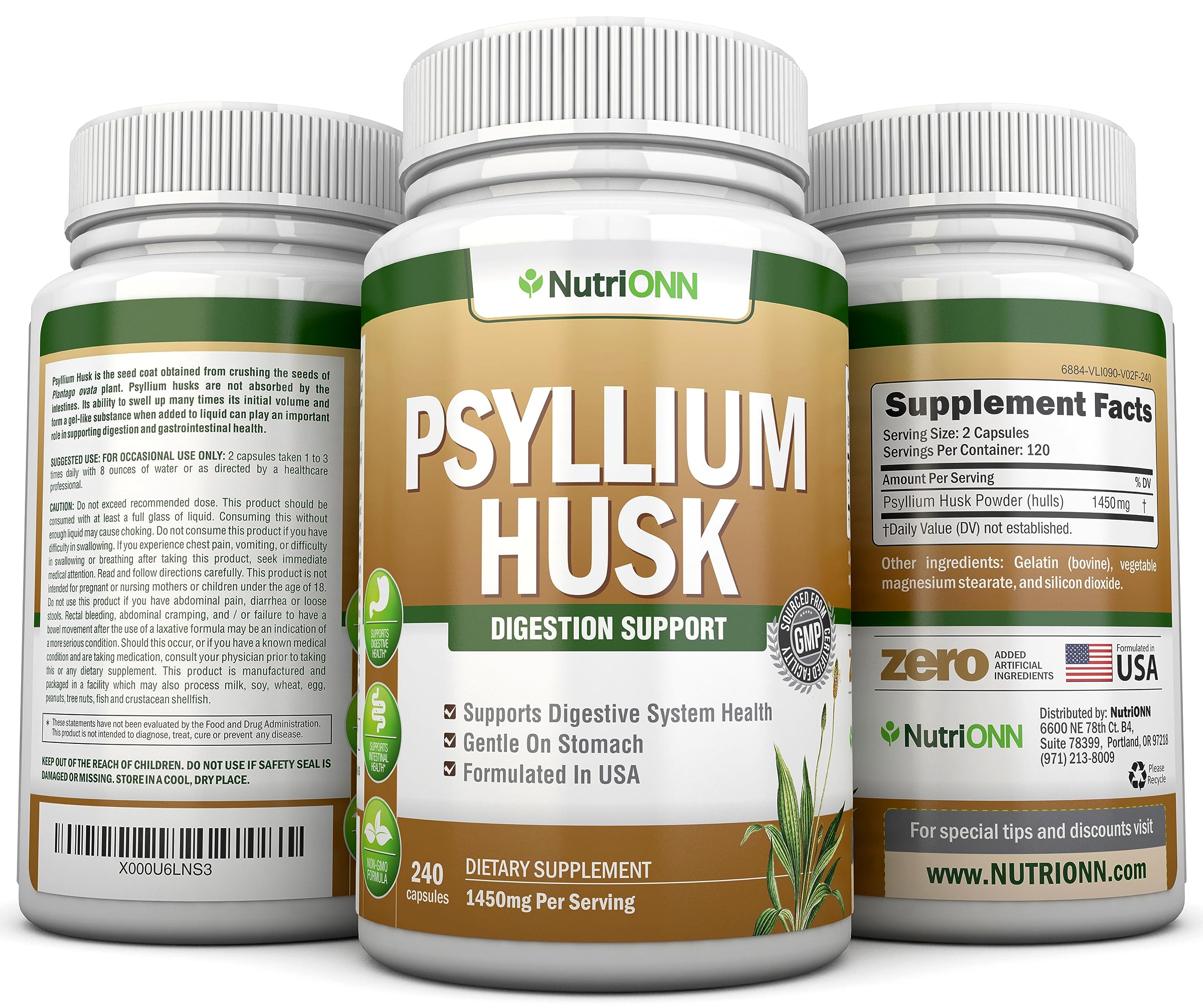 NutriONN PSYLLIUM Husk Capsules - 1450mg Per Serving - 240 Capsules - Double Strength NutriONN Au supplements
