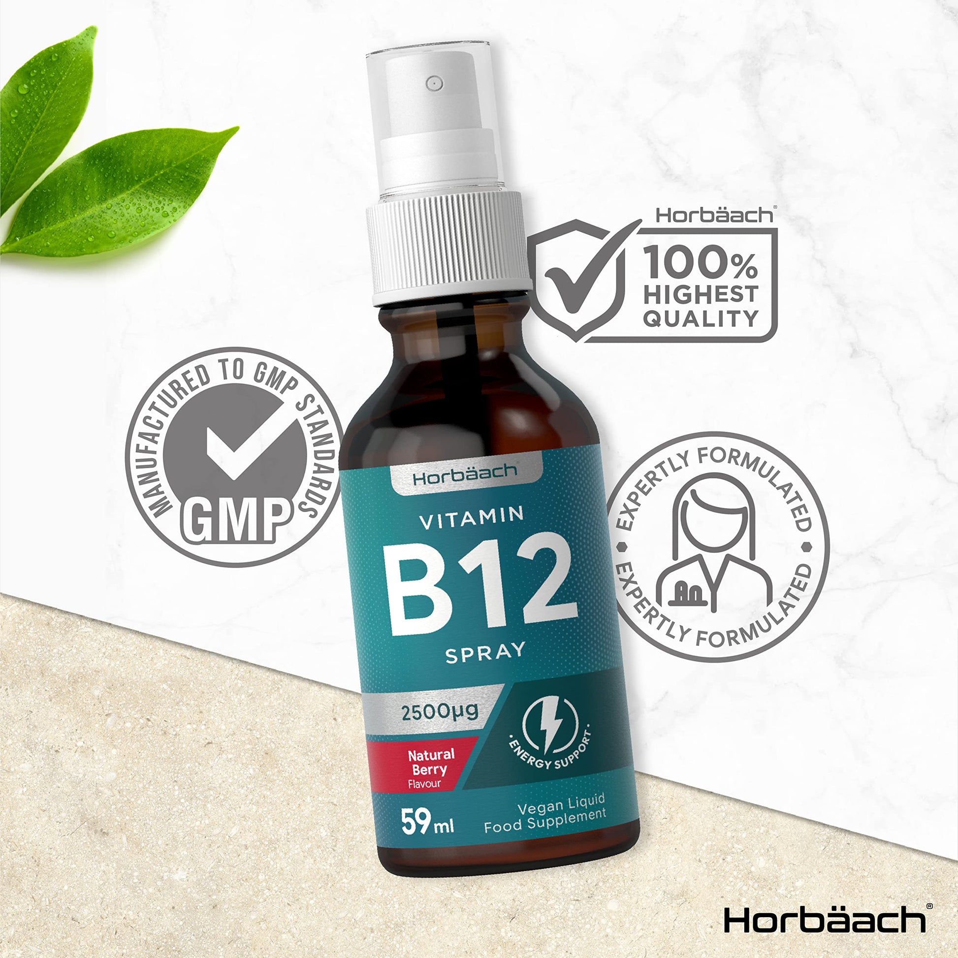 Vitamin B12 Spray 2500mcg | 59ml | High Strength Supplement | Natural Berry Flavour Horbäach Au supplements