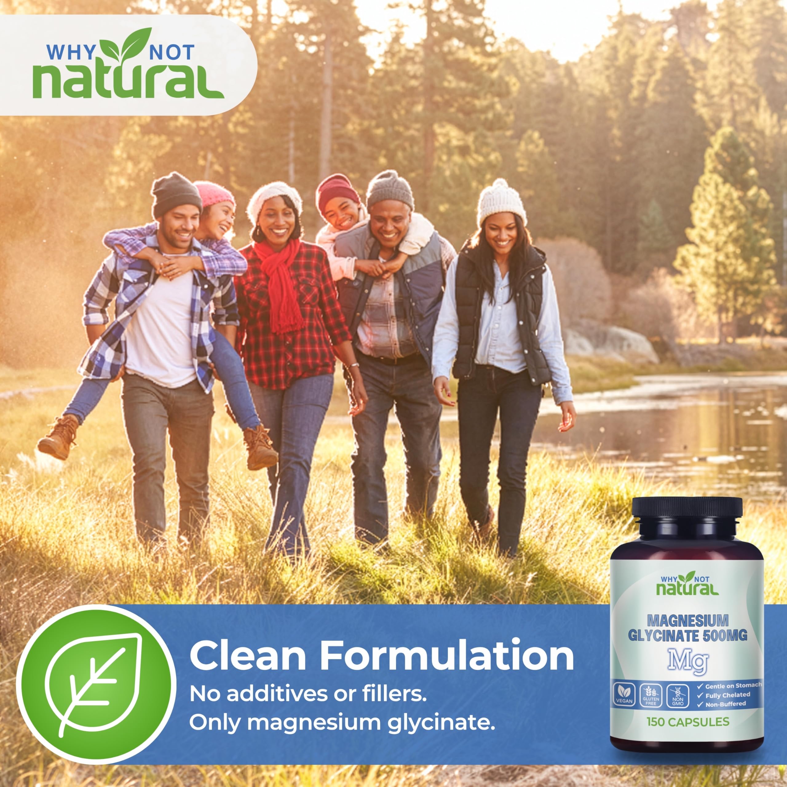 Why Not Natural Magnesium Glycinate 500 mg Capsules Supplement - Vegan, No Filler - Supports Sleep and Relaxation Why Not Natural Au supplements
