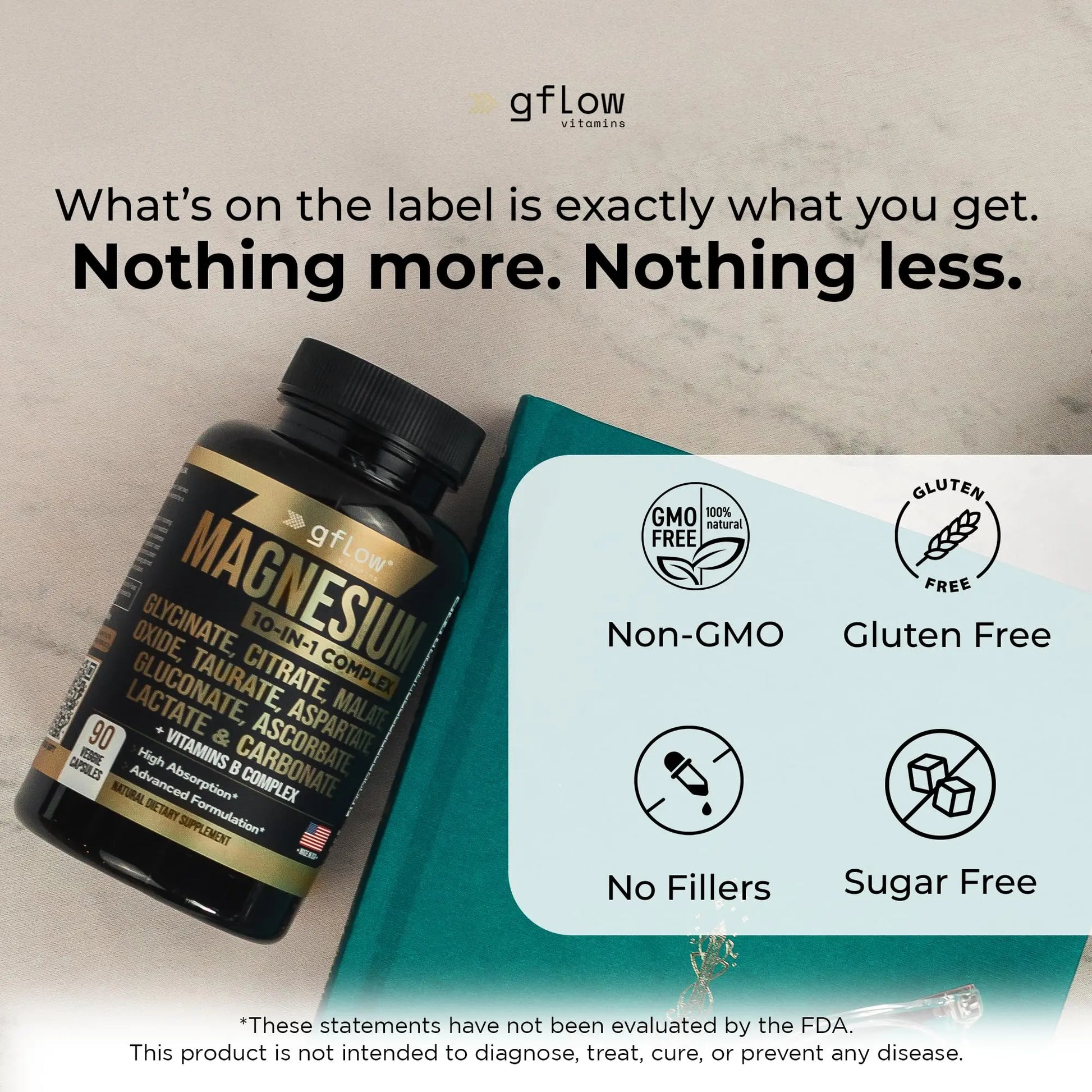 gflow vitamins Magnesium Complex Supplement - 10 Active Forms, Glycinate, Citrate, Malate, Oxide, Taurate, Aspartate, Gluconate, Ascorbate, Lactate, Carbonate, Plus More with Vitamin C B1 B2 B6 B12 gflow vitamins Au supplements