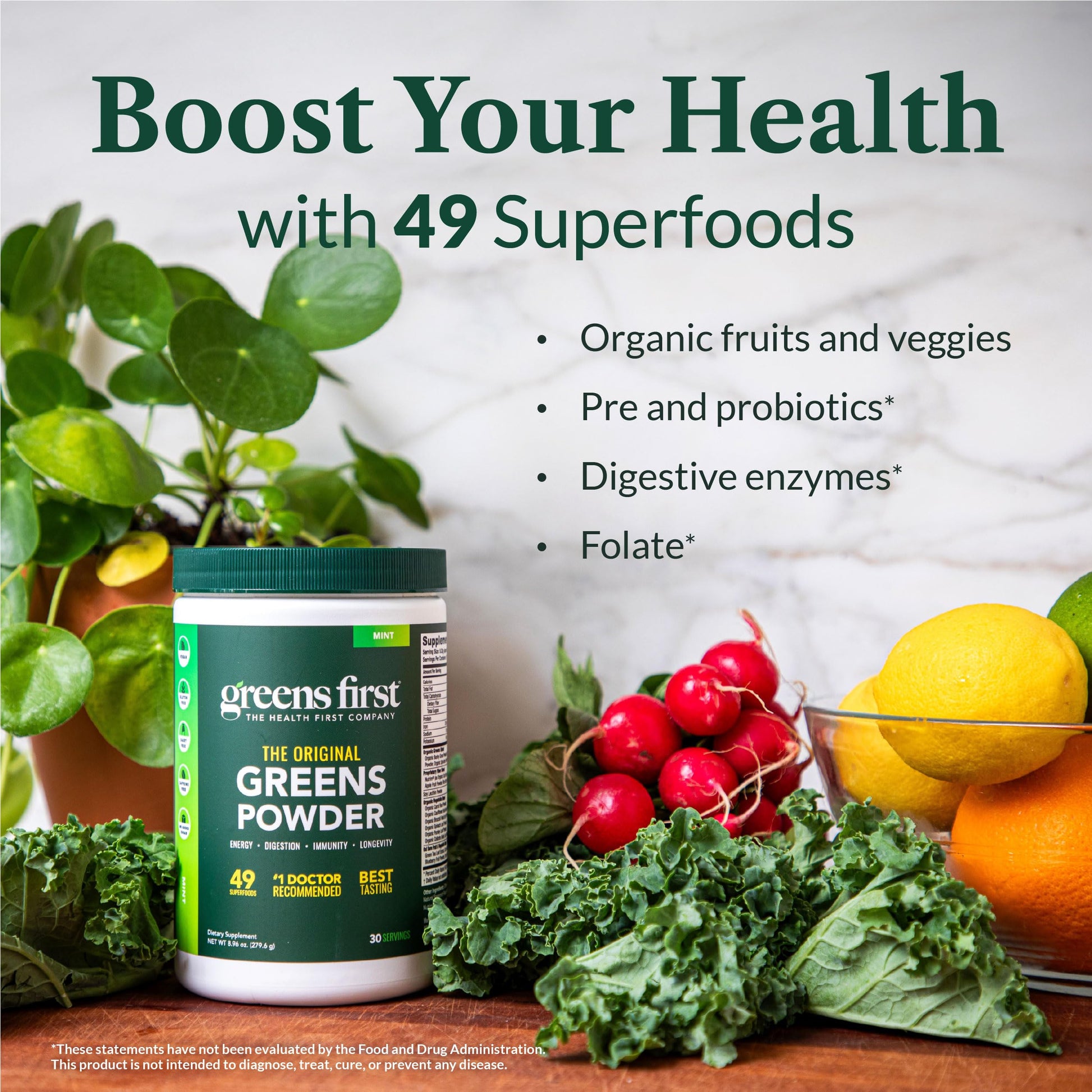 Greens First Original Greens Powder - 49 Superfoods - Organic Fruits & Veggies - Prebiotics, Probiotics & Digestive Enzymes - Antioxidant Smoothie - Dairy Free, Vegan & Non-GMO (Mint, 30 Servings) Greens First Au supplements