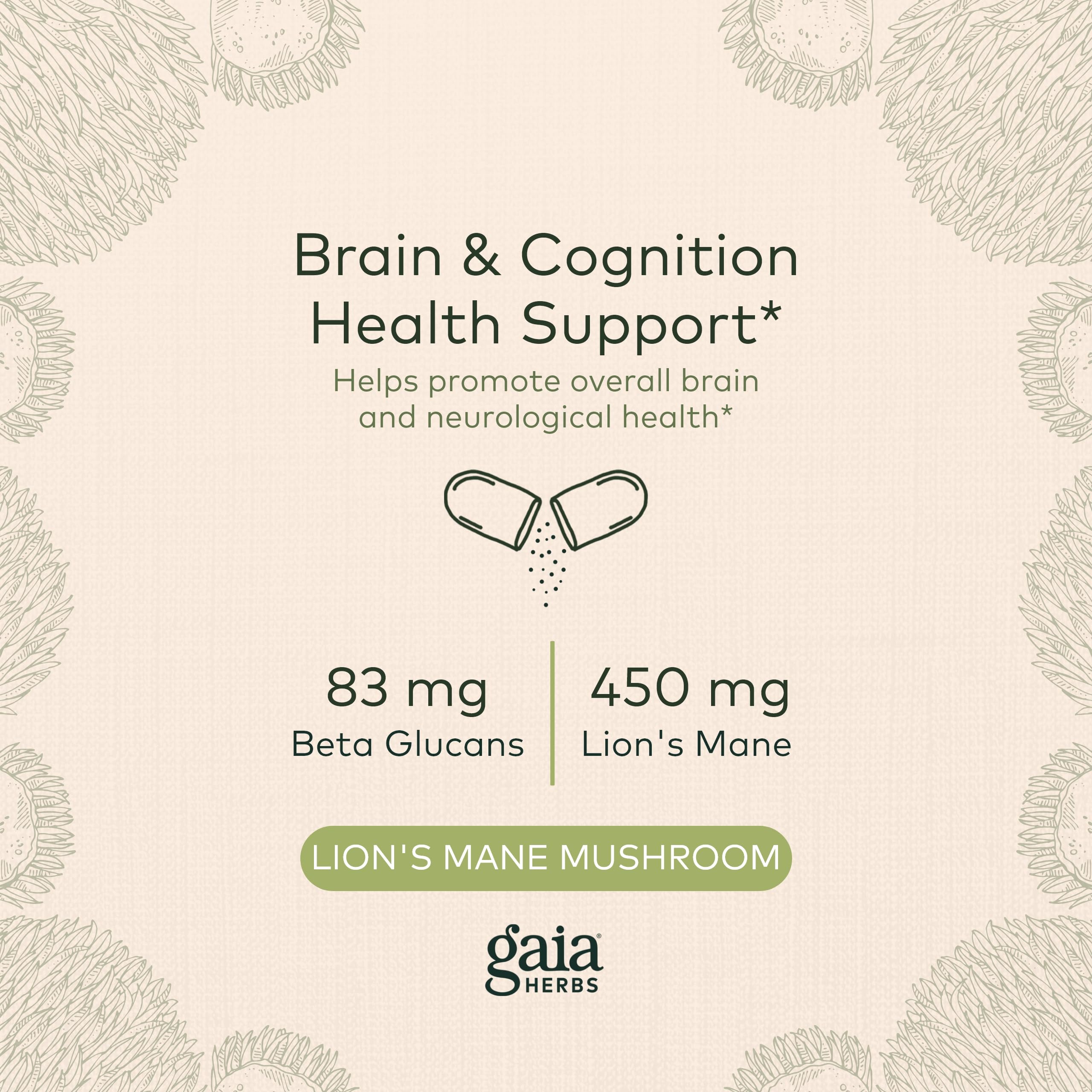 Gaia Herbs Organic Lion’s Mane Mushroom - Brain and Nerve Support Supplement Gaia Herbs Au supplements