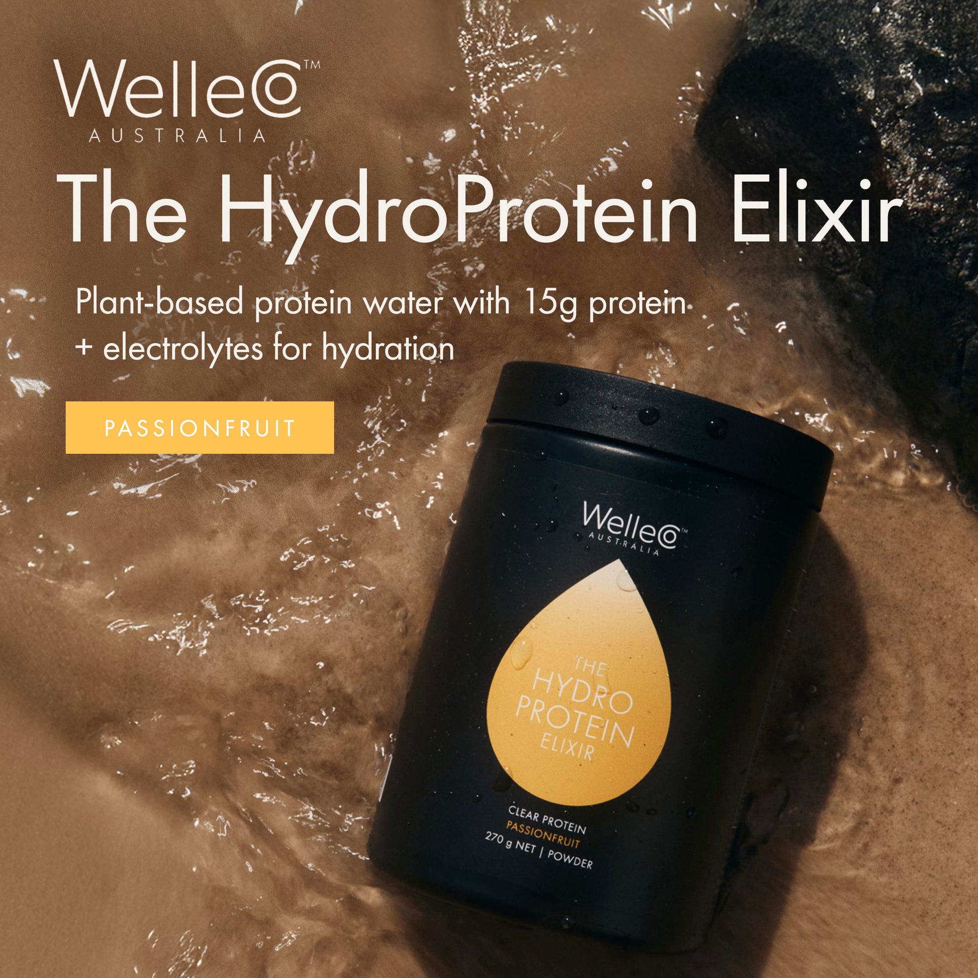 WelleCo HydroProtein Elixir, Potassium Electrolyte Powder with 15g Vegan Protein for Energy, Healthy Hair, Skin & Nails, Easy to Digest Powdered Electrolytes, Passionfruit, 9.5oz Jar WelleCo Au supplements