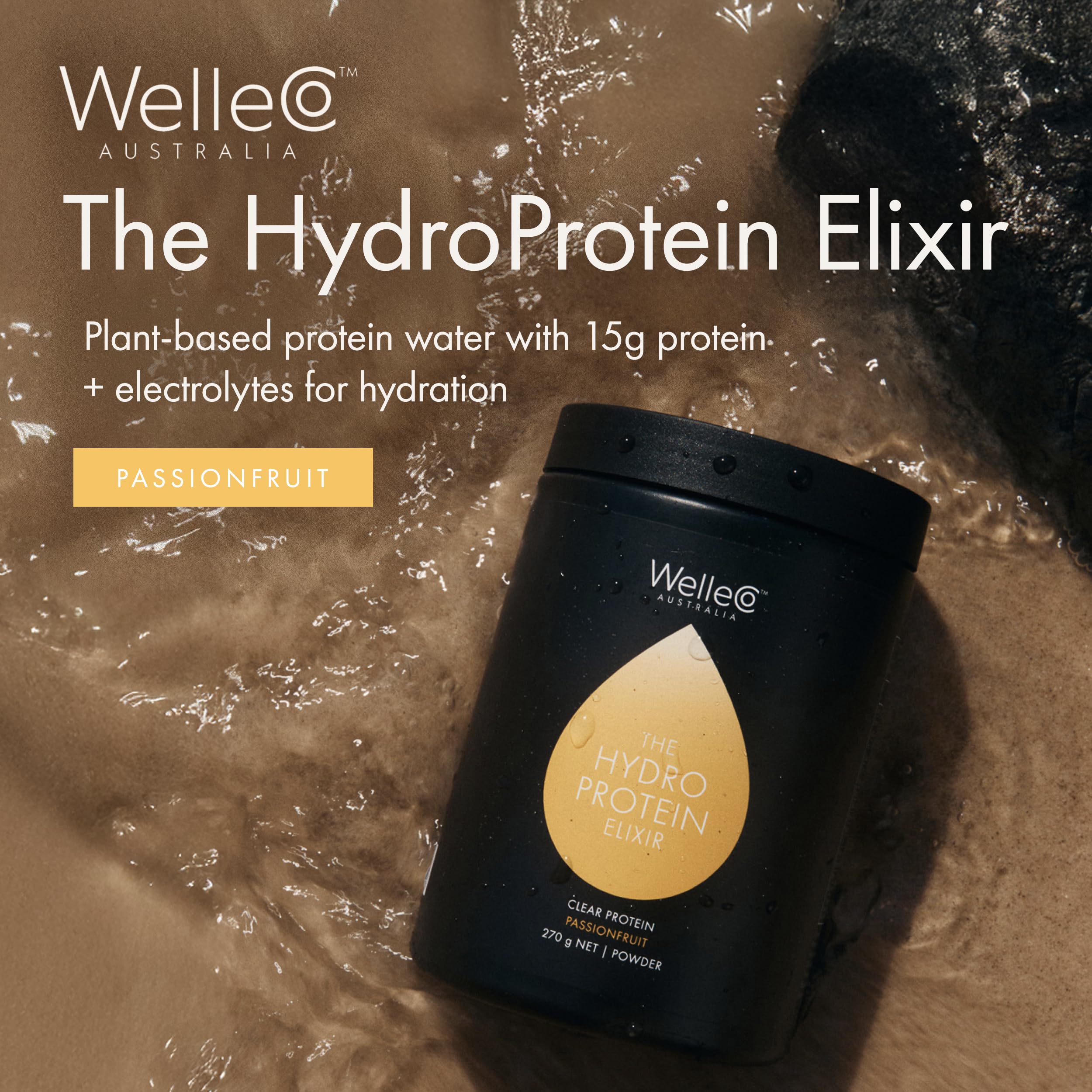 WelleCo HydroProtein Elixir, Potassium Electrolyte Powder with 15g Vegan Protein for Energy, Healthy Hair, Skin & Nails, Easy to Digest Powdered Electrolytes, Passionfruit, 9.5oz Jar WelleCo Au supplements