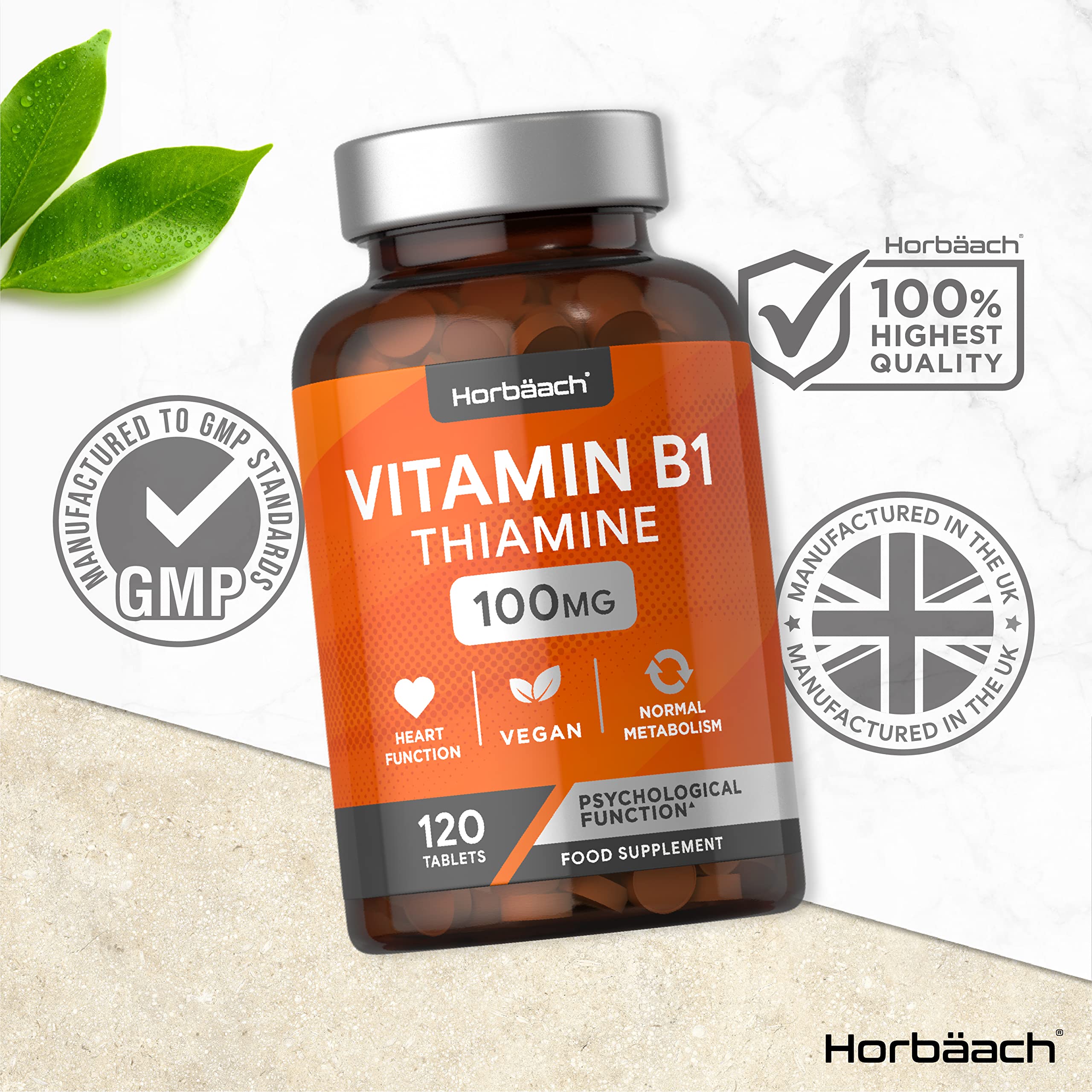 Vitamin B1 Thiamine High Strength 100mg | 120 Vegan Tablets | No Artificial Horbäach Au supplements