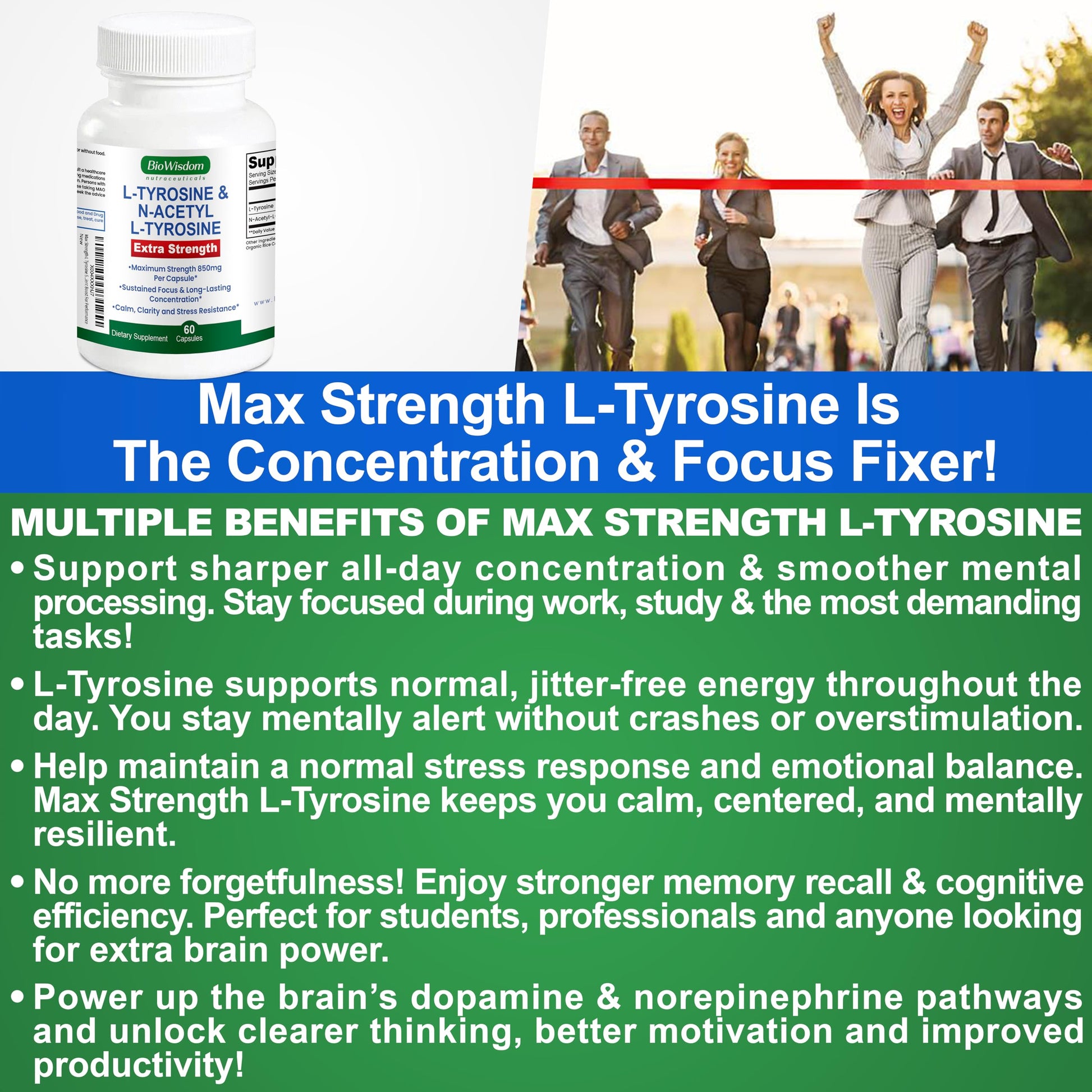 Max Strength L Tyrosine Supplement & N Acetyl L Tyrosine Peak Focus, Alertness, Concentration, Body & Mind Energy. L-Tyrosine 850mg Per 1 Capsule. A Well-Being Nutrient Boost For Performance BioWisdom Nutraceuticals Au supplements