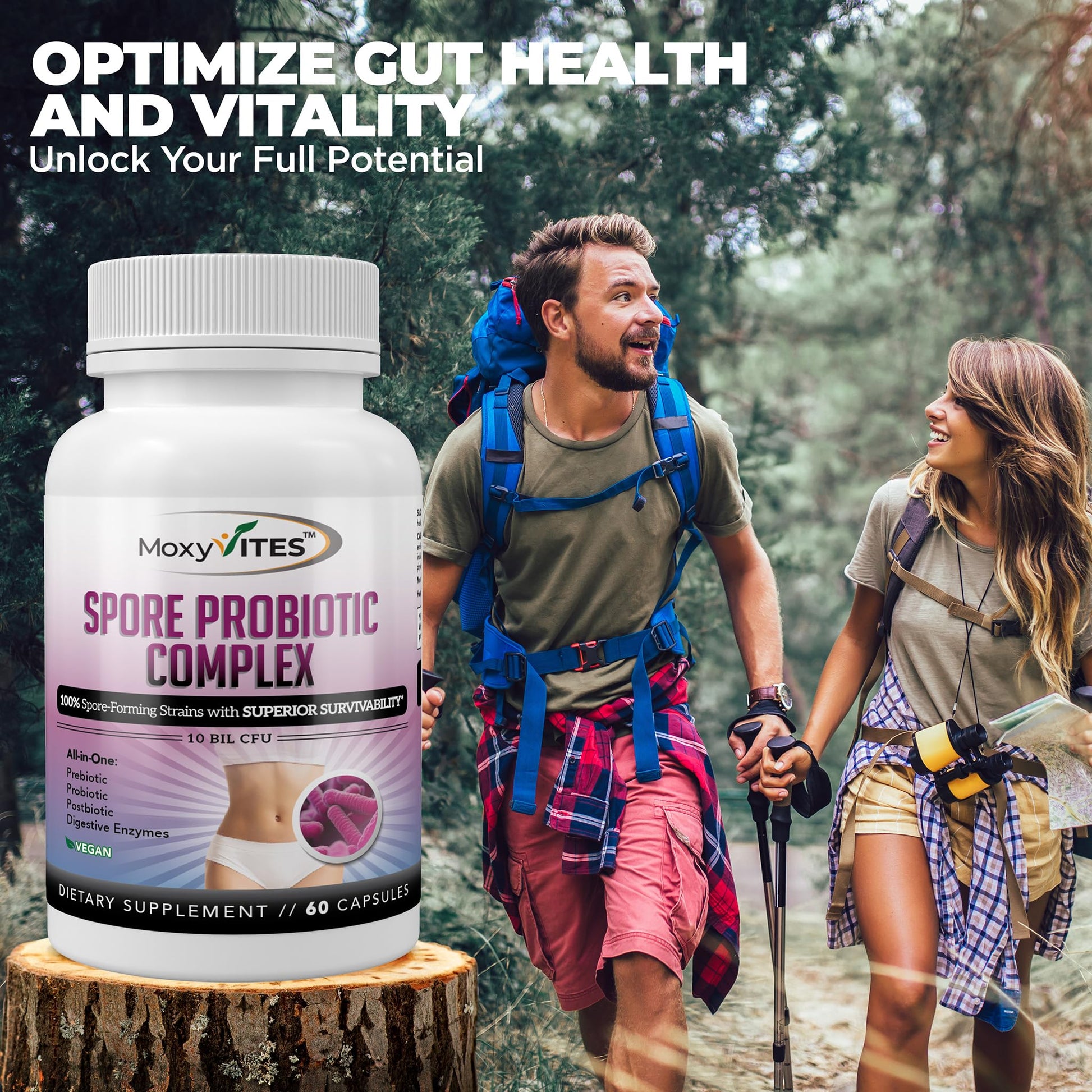 MoxyVites Spore Probiotic Complex - All In One Prebiotics and Probiotics for Digestive Health, Postbiotic, Digestive Enzymes Daily Supplement - Spore Based Probiotic for Women & Men MoxyVites Au supplements