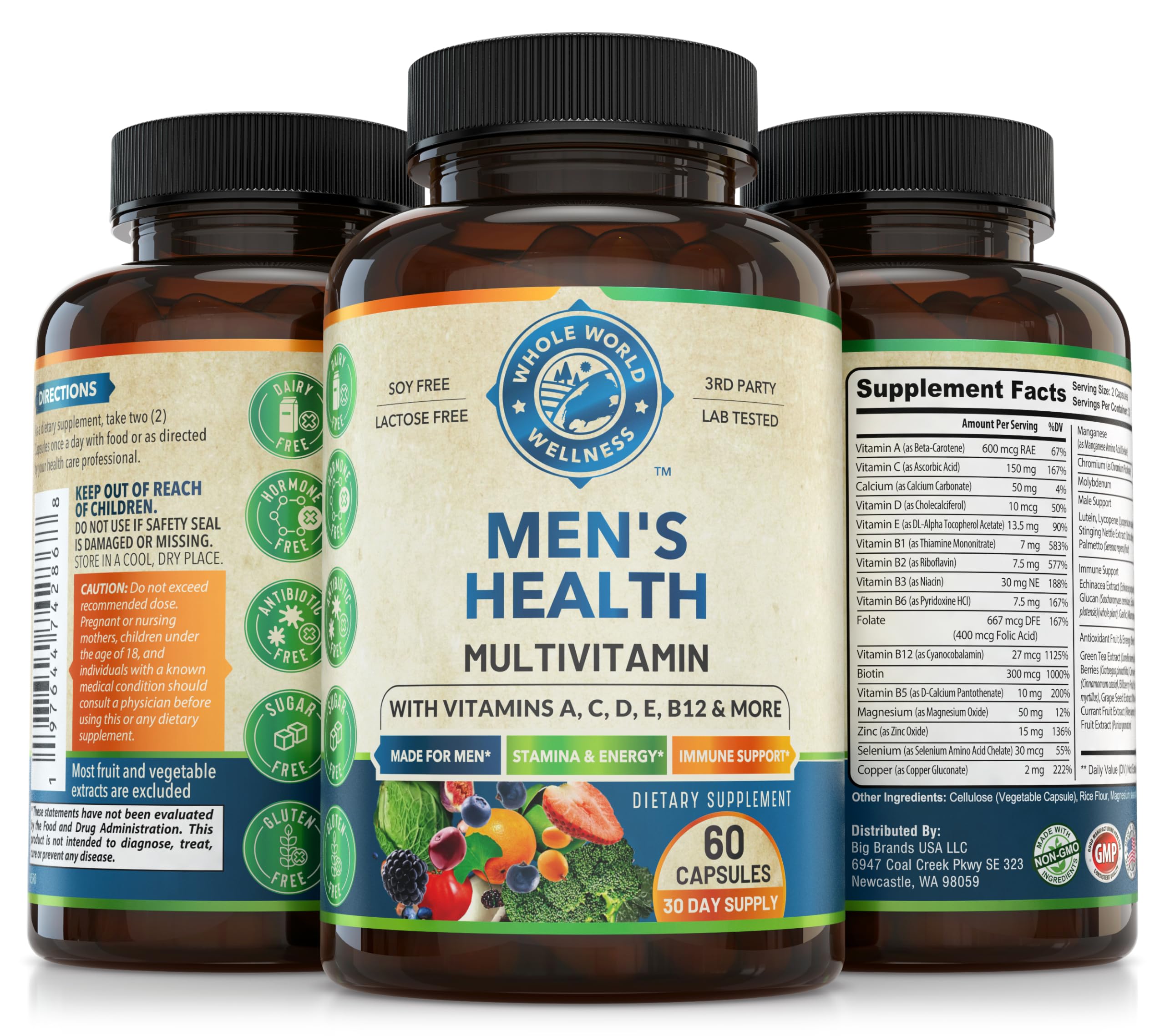 Whole World Wellness Mens Daily Multivitamin Multimineral Supplement for Energy, Focus, Stamina & Performance. Made for Men with 30+ Nutrients, Fruit & Energy Blend. Mens Vitamins, Made in The USA. WHOLE WORLD WELLNESS Au supplements