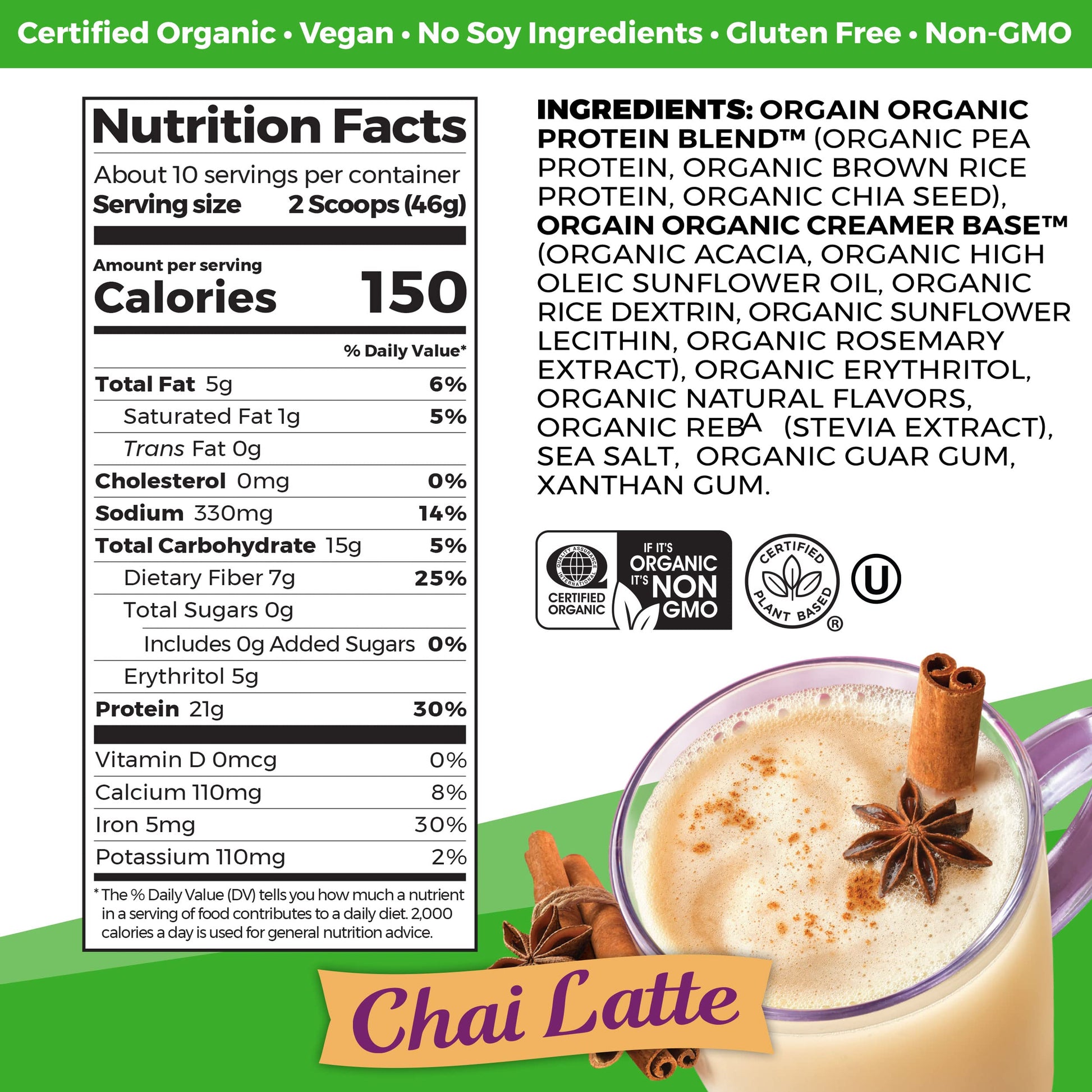 Orgain Organic Vegan Protein Powder, Chai Latte - 21g Plant Based Protein, Gluten Free Orgain Au supplements