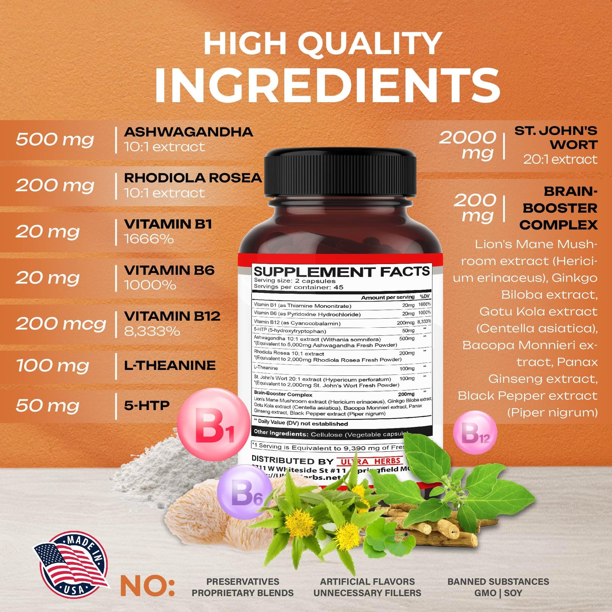 Dopamine Focus Supplement Ashwagandha 5000mg 5-HTP 50mg Rhodiola Rosea 2000mg ULTRA HERBS Au supplements