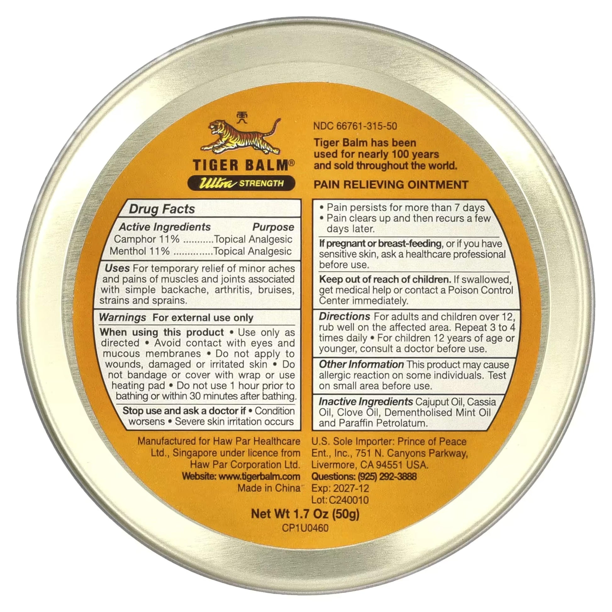 Tiger Balm Sport Rub Pain Relieving Ointment, Ultra Strength 1.70 oz (Pack of 5) Tiger Balm Au supplements