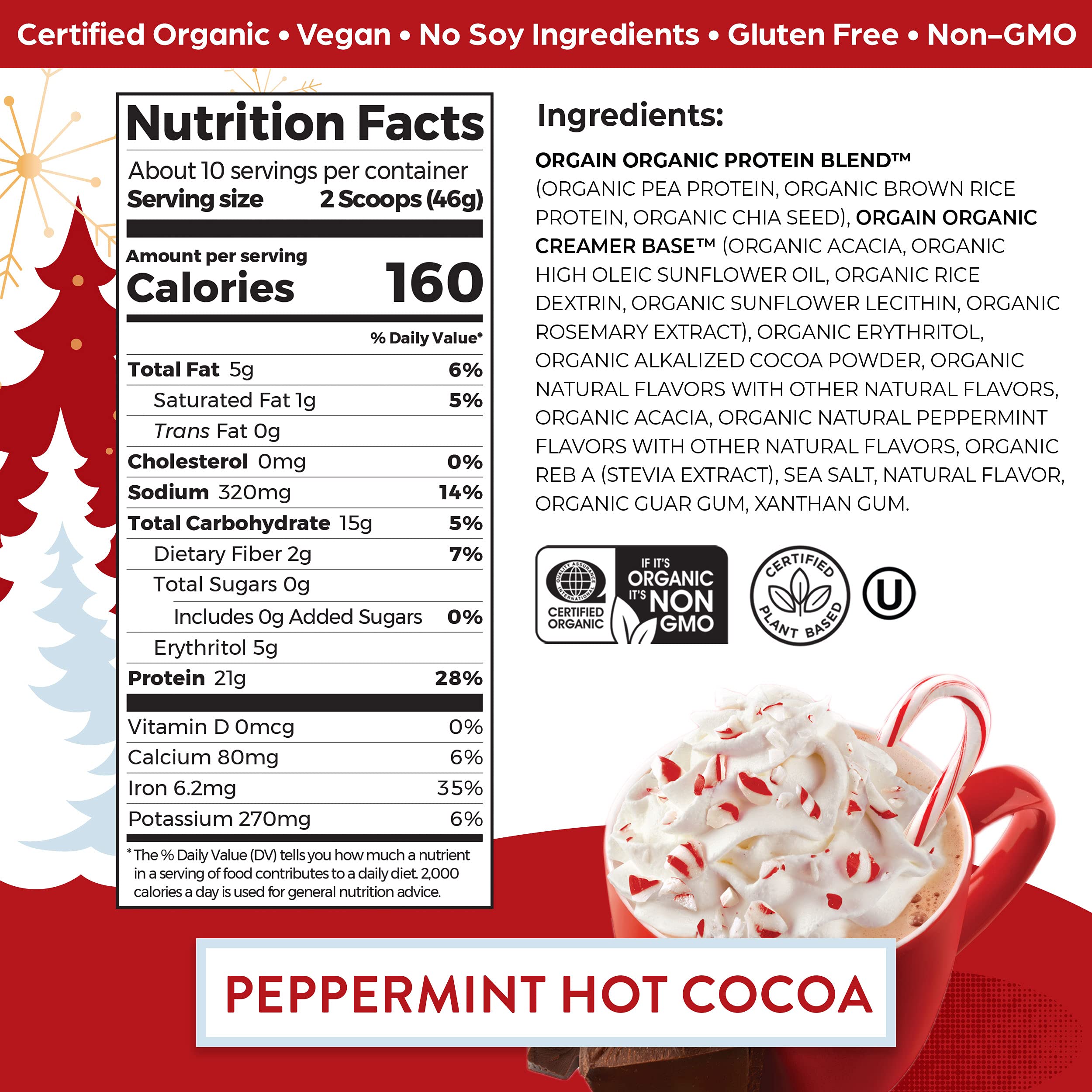 Orgain Organic Vegan Protein Powder, Peppermint Hot Cocoa Seasonal Holiday Flavor Orgain Au supplements