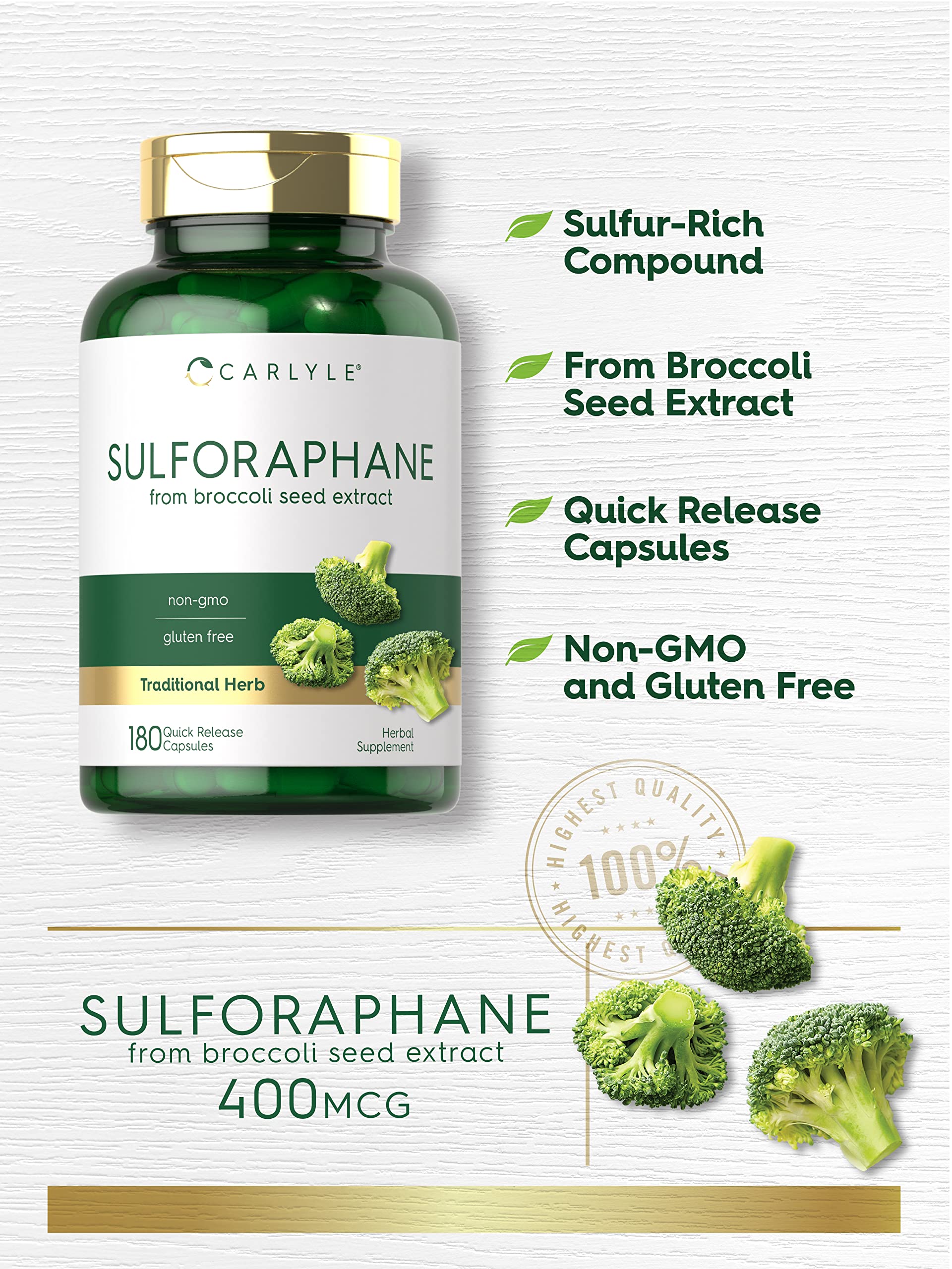 Carlyle Sulforaphane | from Broccoli Seed Extract | 180 Capsules | Traditional Herbal Carlyle Au supplements