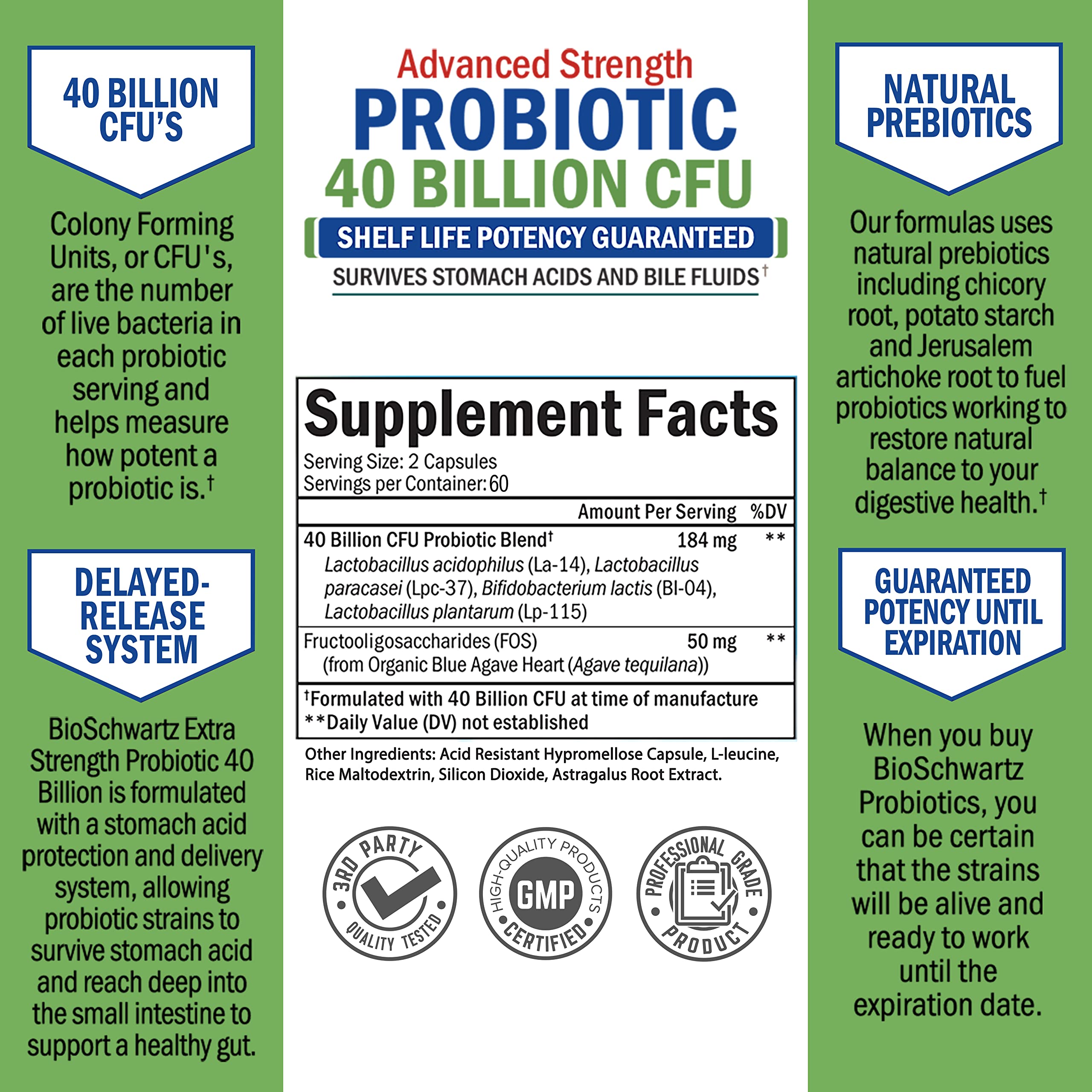 Daily Probiotic Supplement 40 Billion CFU - Gut Health Complex with Astragalus BioSchwartz Au supplements