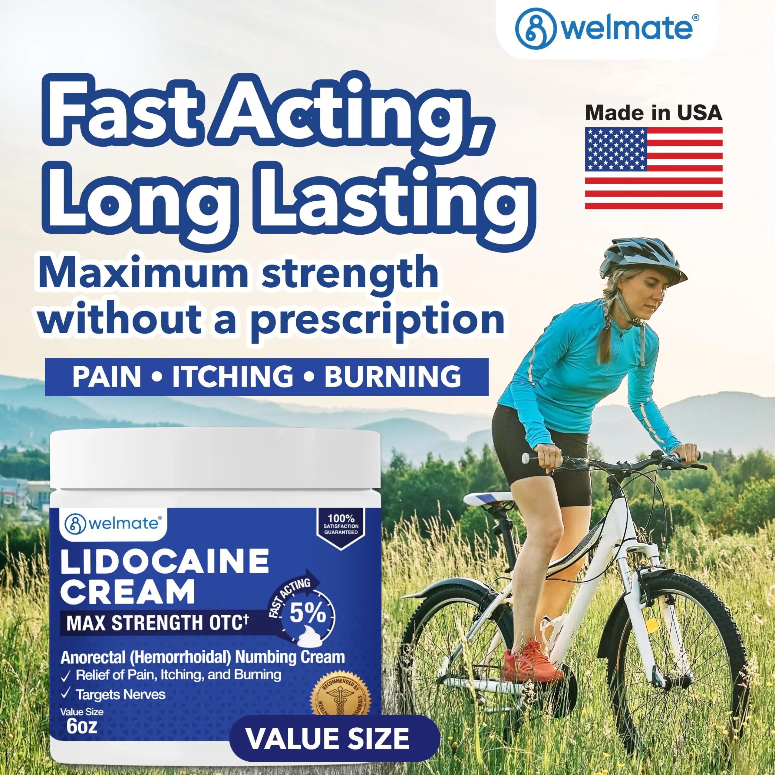 WELMATE 5% Lidocaine Cream for Hemorrhoids, 6 oz Jar – Fast-Acting Lidocaine Numbing Cream & Topical Analgesic Cream for Anorectal Itch Relief WELMATE Au supplements