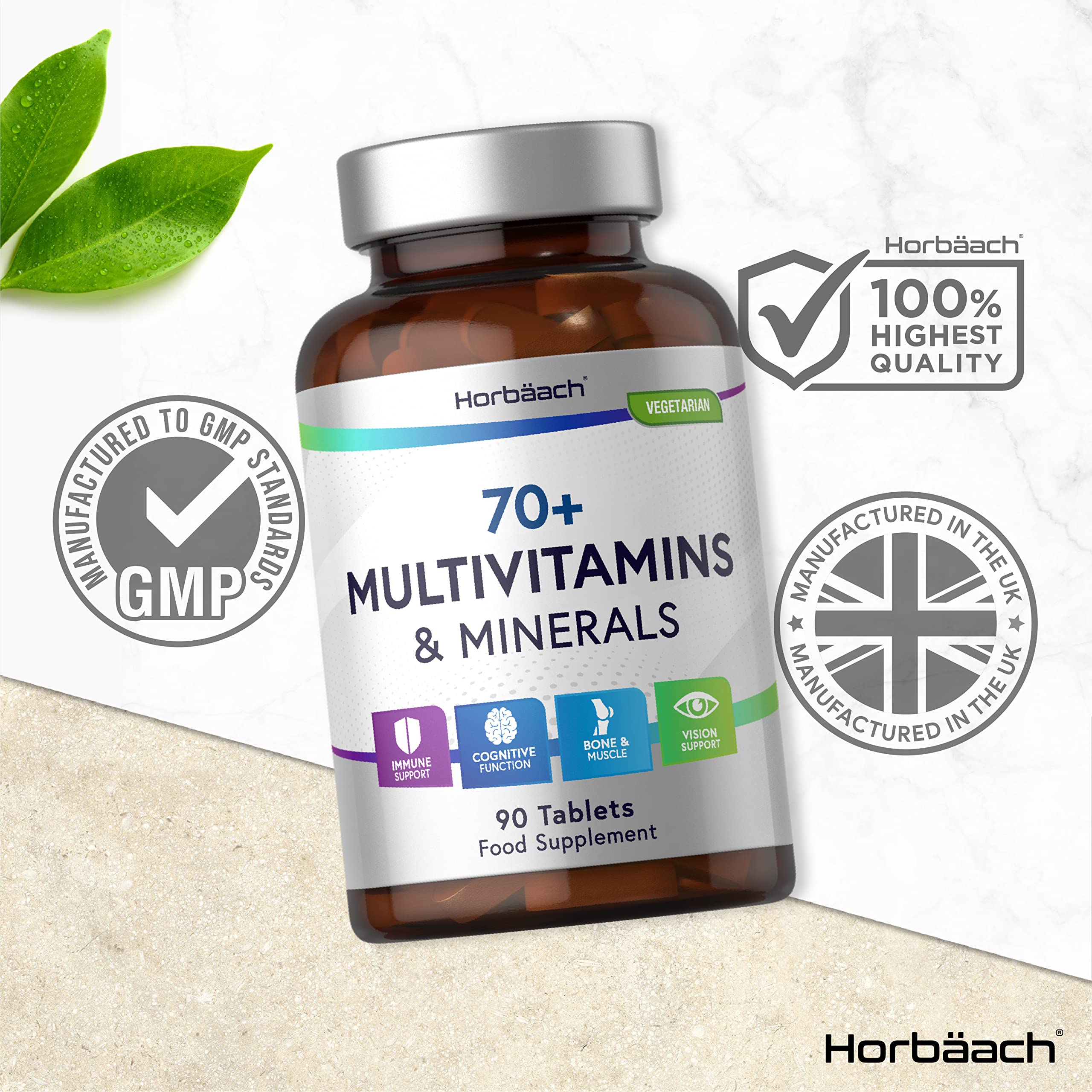 Multivitamin 70 Plus Tablets | 90 Count | with Essential Vitamins and Minerals | for Men and Horbäach Au supplements