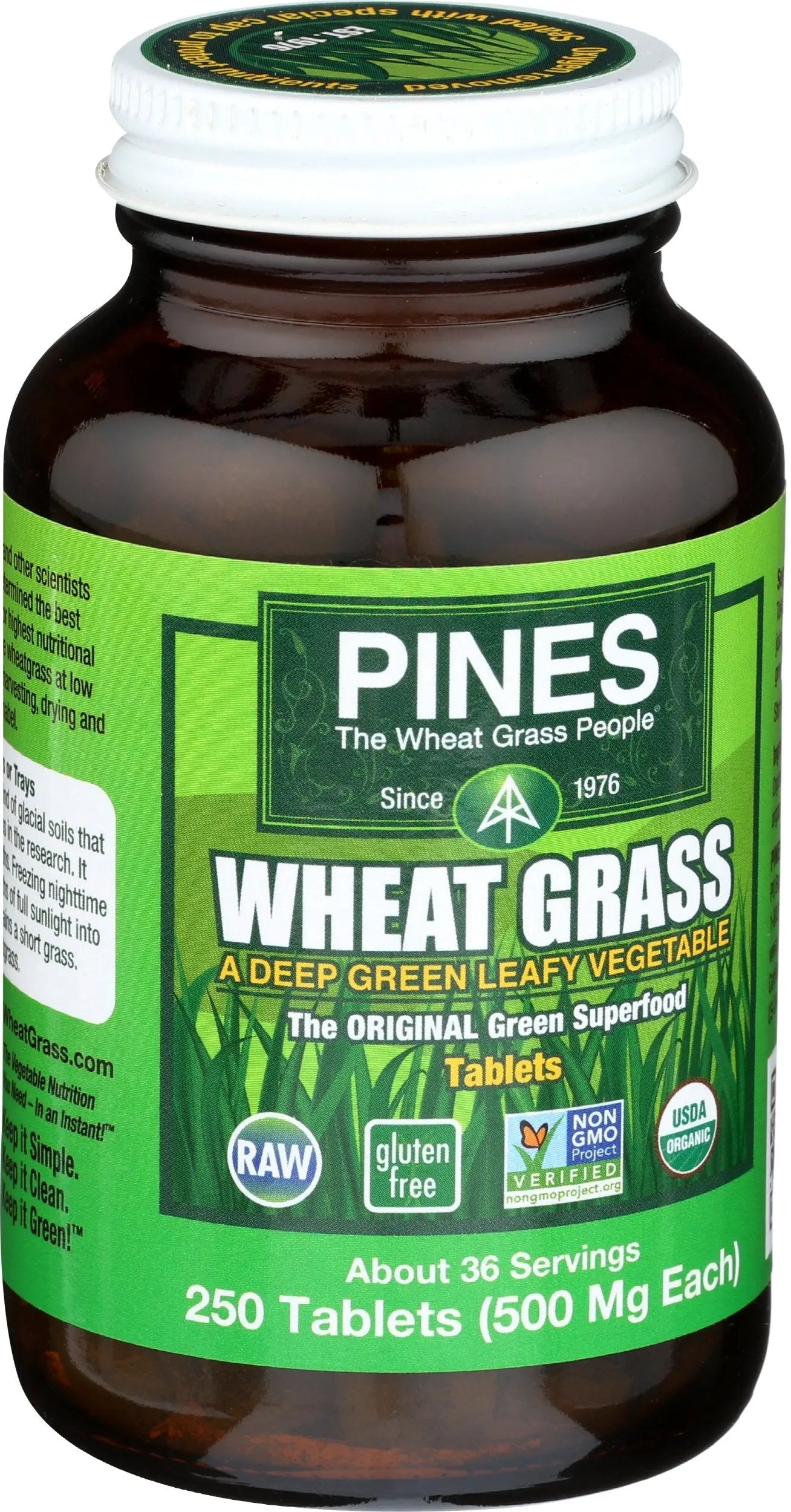 PINES Organic Wheat Grass, 250 Count Tablets | PINES Wheat Grass as featured in the new blockbuster film, Ocean's 8! Pines Au supplements