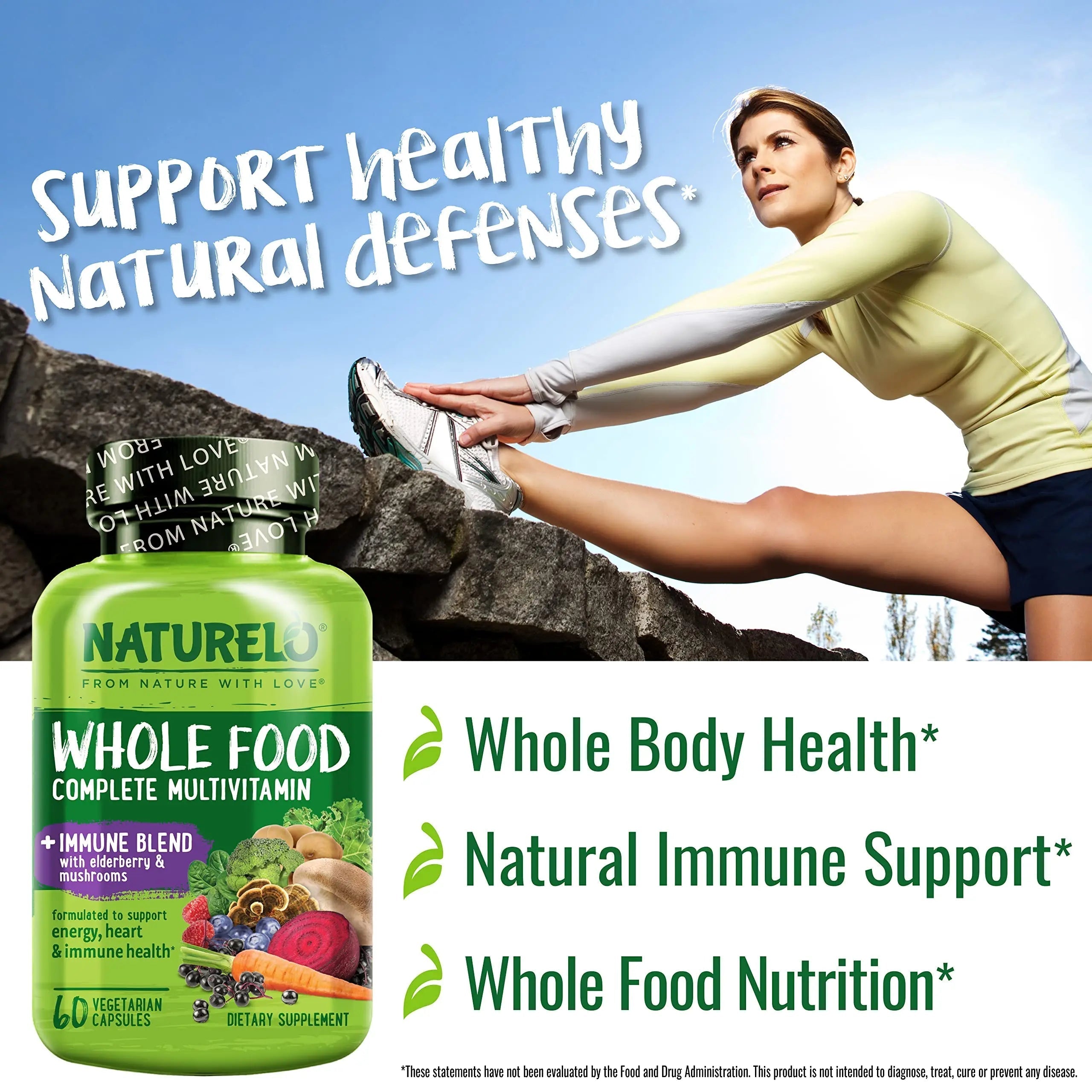 NATURELO Whole Food Multivitamin + Immune Blend with Elderberry & Mushrooms - Complete Multivitamin with Extra Immune Support NATURELO Au supplements