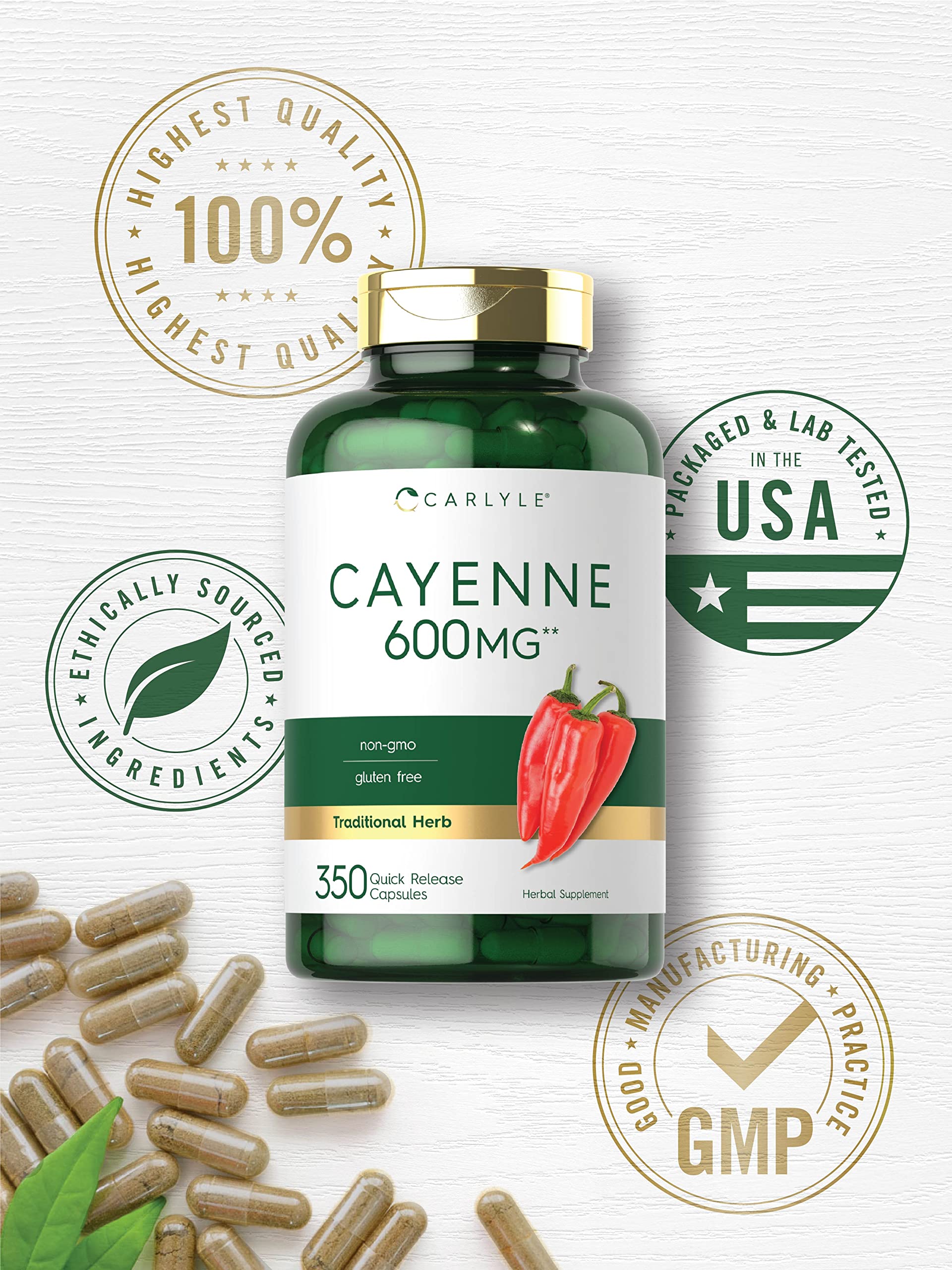Carlyle Cayenne Pepper Capsules 600mg | 350 Pills | Non-GMO, Gluten Free Supplement Carlyle Au supplements