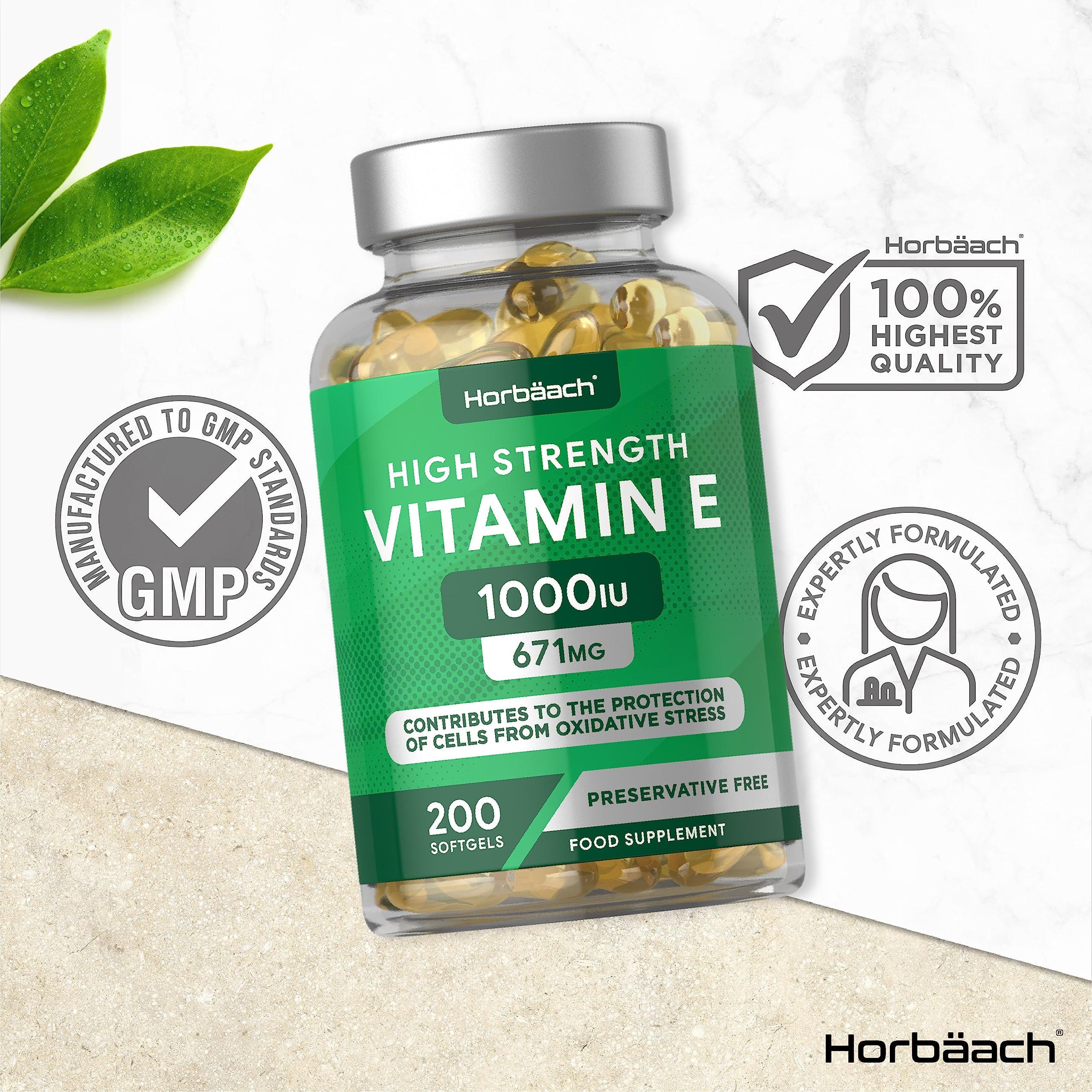 Vitamin E Capsules 1000iu | 200 Count | High Strength Vitamin E as DL-Alpha Tocopheryl Horbäach Au supplements