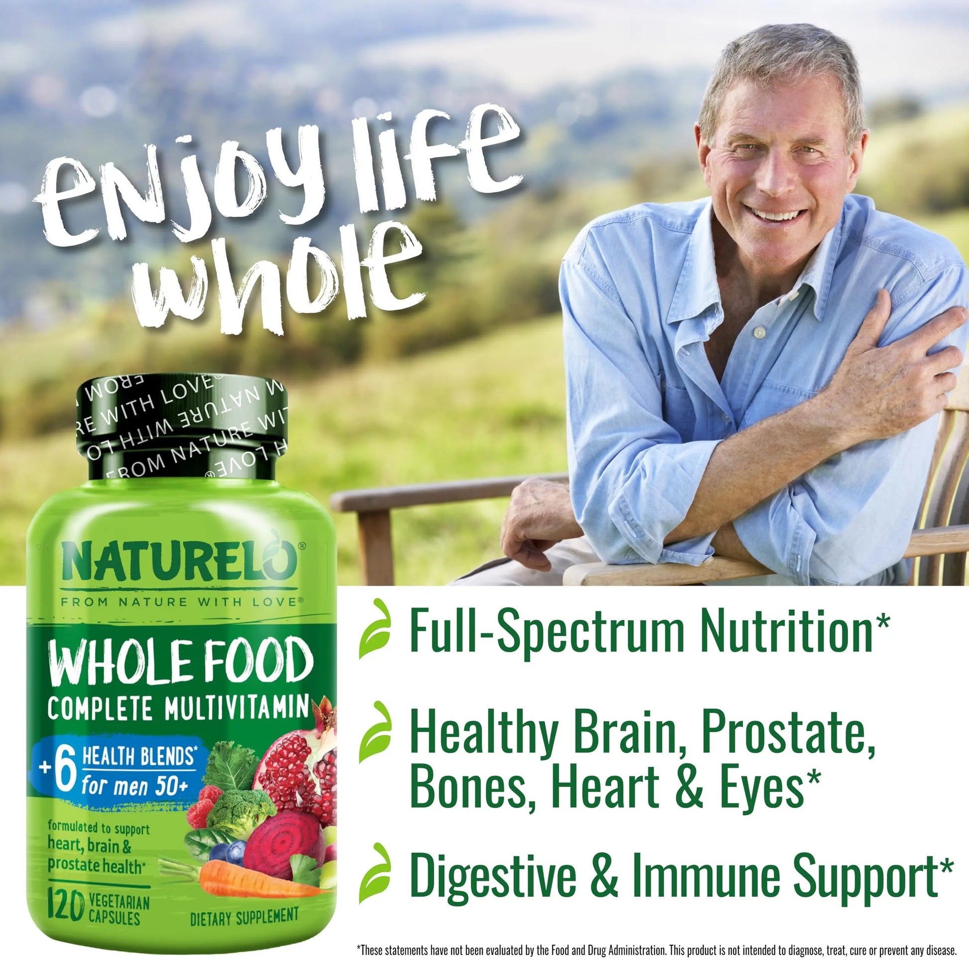 NATURELO Whole Food Multivitamin for Men 50+ - with Vitamins, Minerals, Organic Herbal Extracts - Vegan Vegetarian NATURELO Au supplements