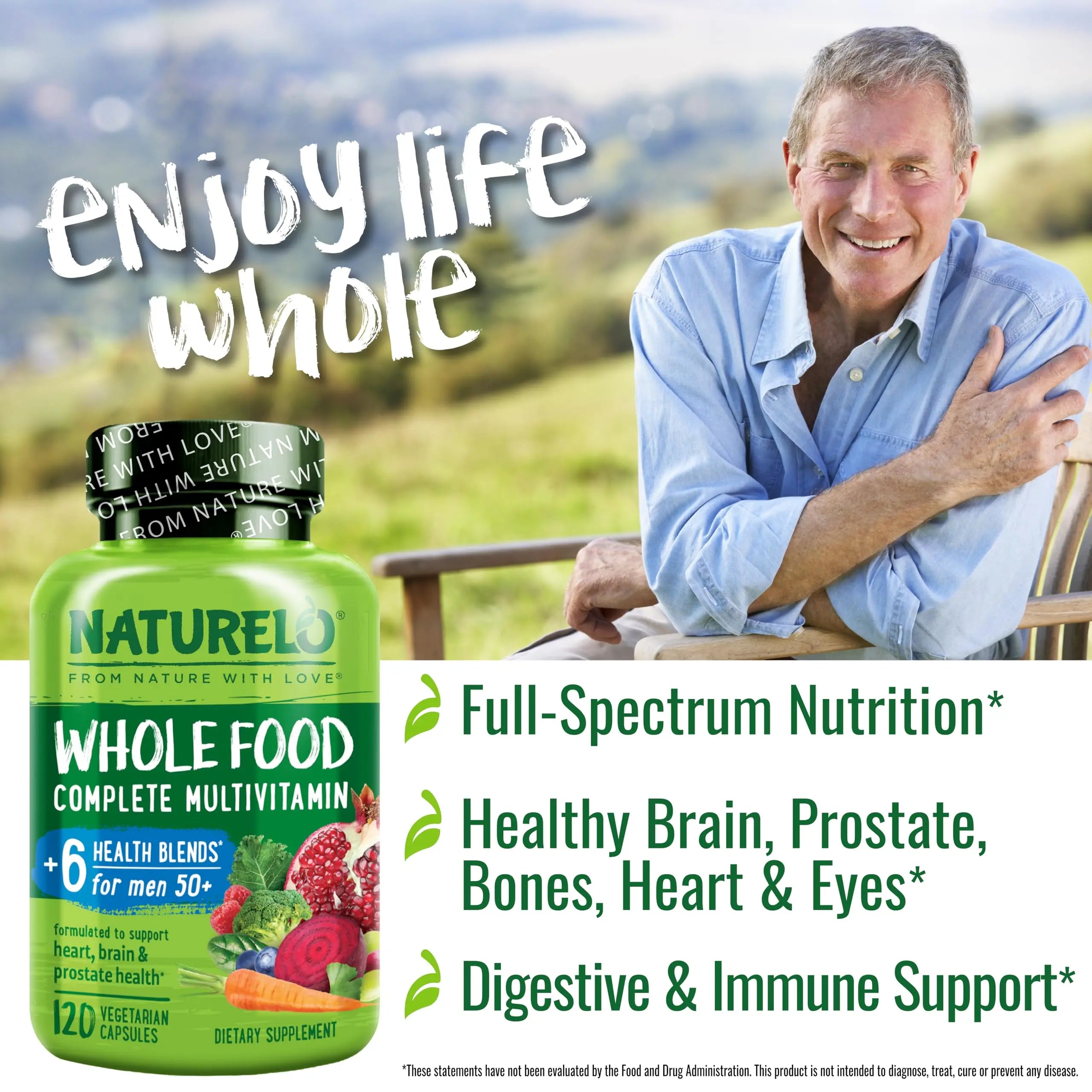 NATURELO Whole Food Multivitamin for Men 50+ - with Vitamins, Minerals, Organic Herbal Extracts - Vegan Vegetarian NATURELO Au supplements