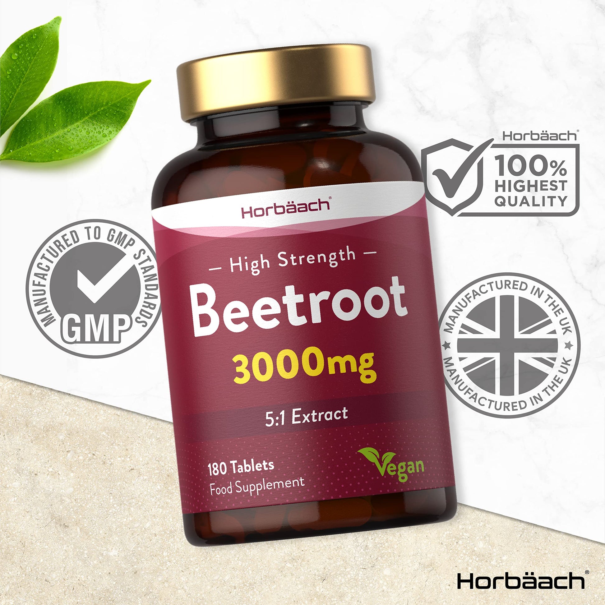 Beetroot Tablets 3000mg | 180 Count | High Strength 5:1 Extract Supplement | Nitric Oxide Horbäach Au supplements