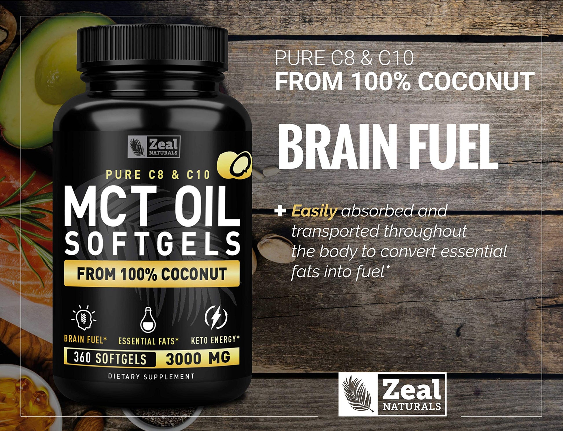 Pure MCT Oil Capsules (360 Softgels | 3000mg) 4 Month Supply Keto Pills w Unrefined Coconut Zeal Naturals Au supplements