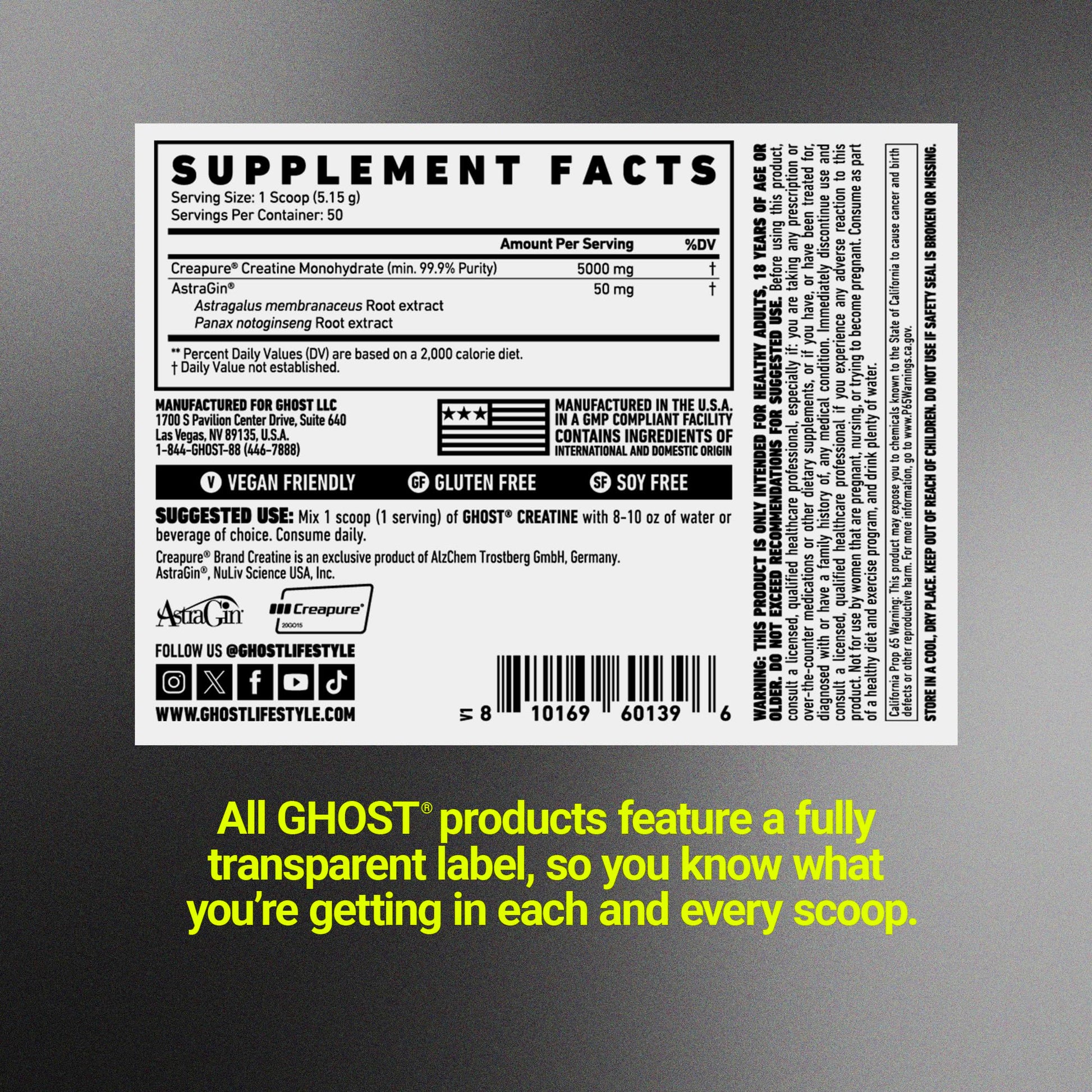 GHOST Basics Creatine Monohydrate Powder for Men & Women – 5G Creapure Creatine Workout Supplement for Muscle Gain – Vegan, Soy Free & Gluten Free - 50 Servings GHOST Au supplements