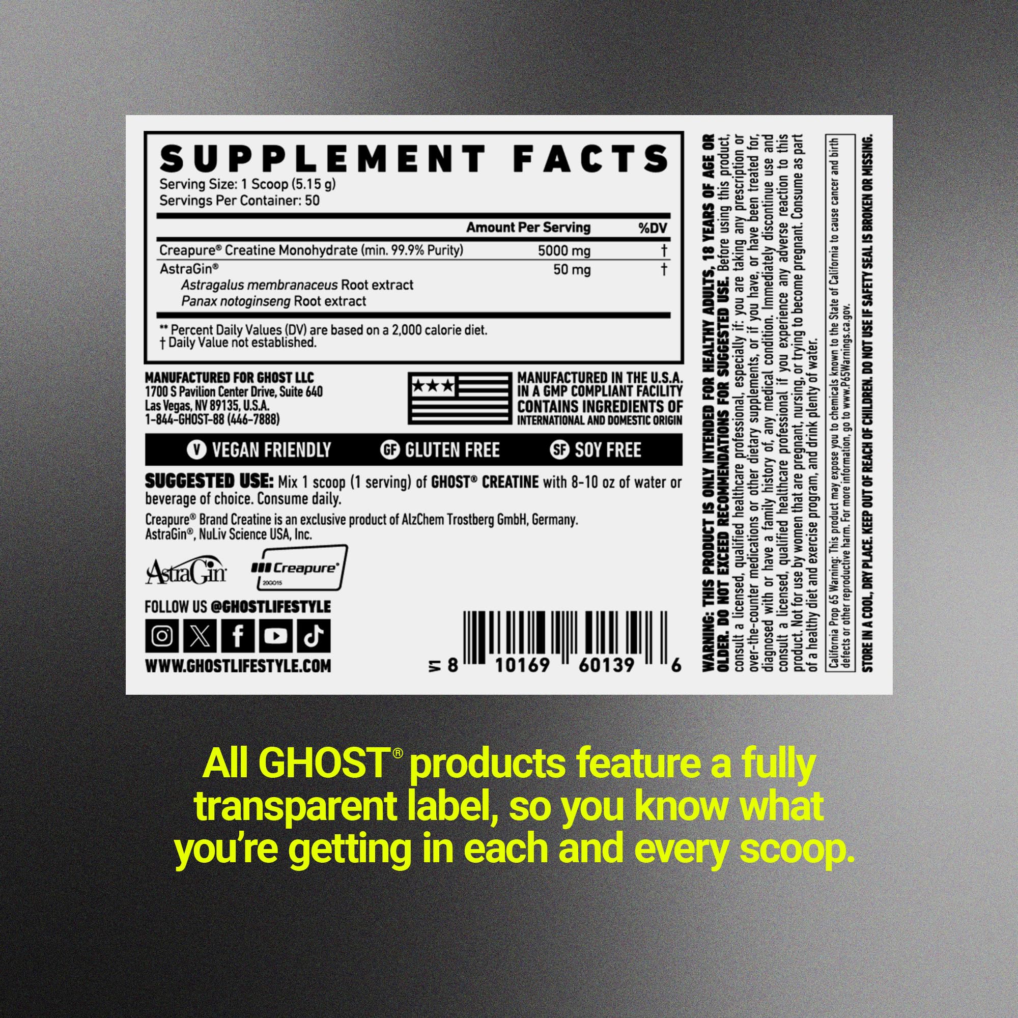 GHOST Basics Creatine Monohydrate Powder for Men & Women – 5G Creapure Creatine Workout Supplement for Muscle Gain – Vegan, Soy Free & Gluten Free - 50 Servings GHOST Au supplements