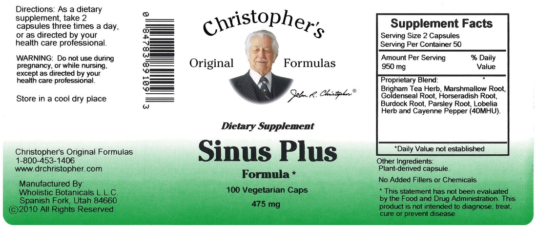 Christopher's Original Formulas Sinus Plus, Sinus Support Capsules, Whole Herb Synergistic Blend, 100 Count Christopher's Original Formulas Au supplements
