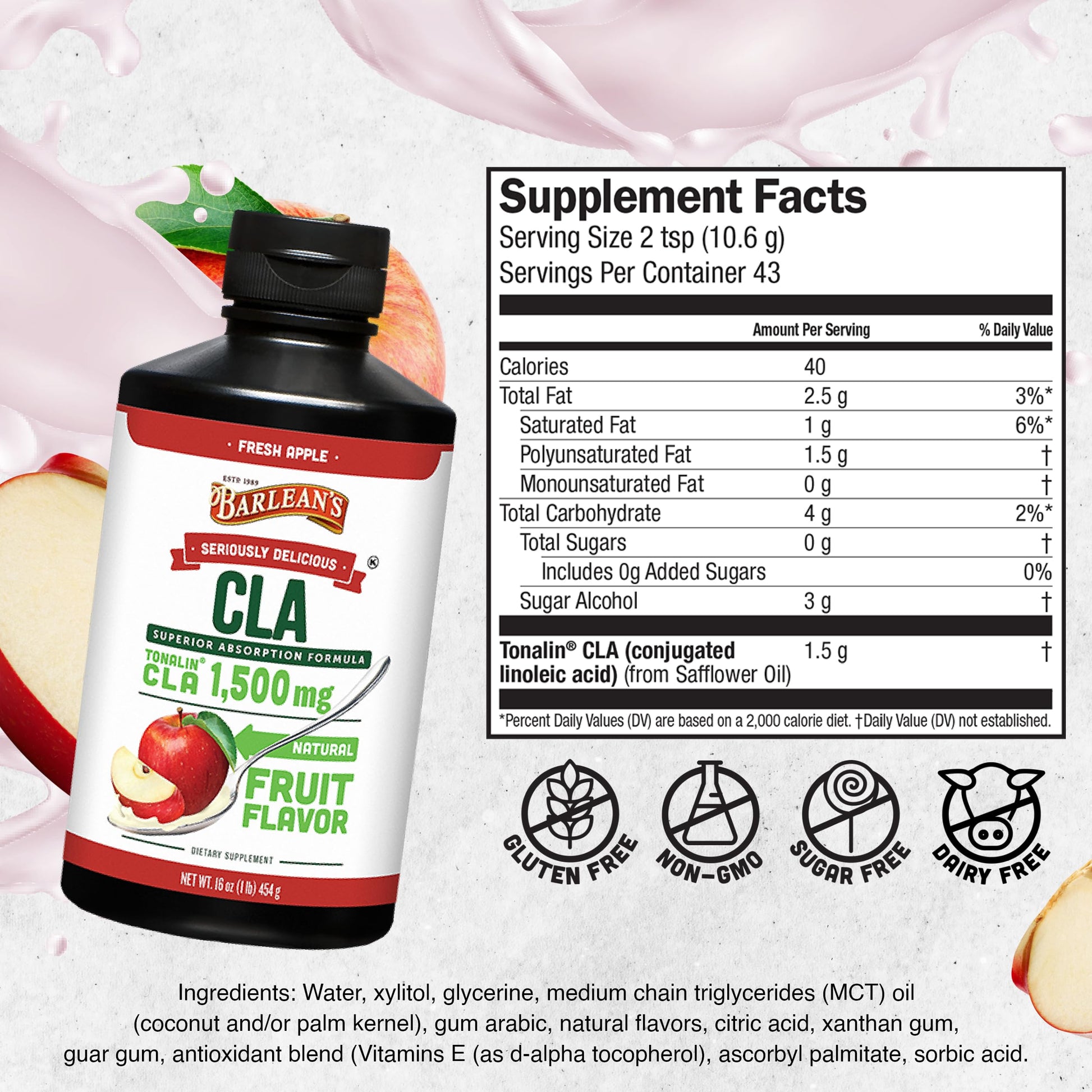 Barlean's Fresh Apple with 1,500 mg of Tonalin CLA - Gluten-Free, Vegan, Kosher Barlean's Au supplements
