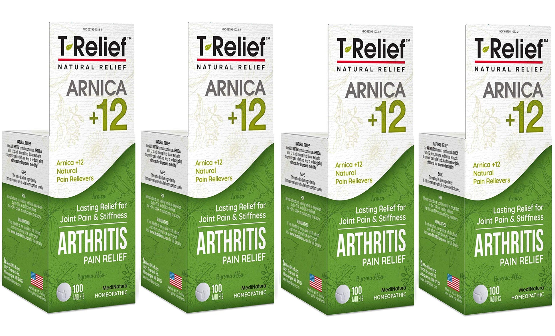 MediNatura T-Relief Extra Strength Arthritis Pain Reliever Arnica +12 Natural Medicines for Joint Soreness Stiffness Aches, Quick Dissolving Pain Relief for Women & Men - 100 Tablets (4 Pack) MediNatura Au supplements