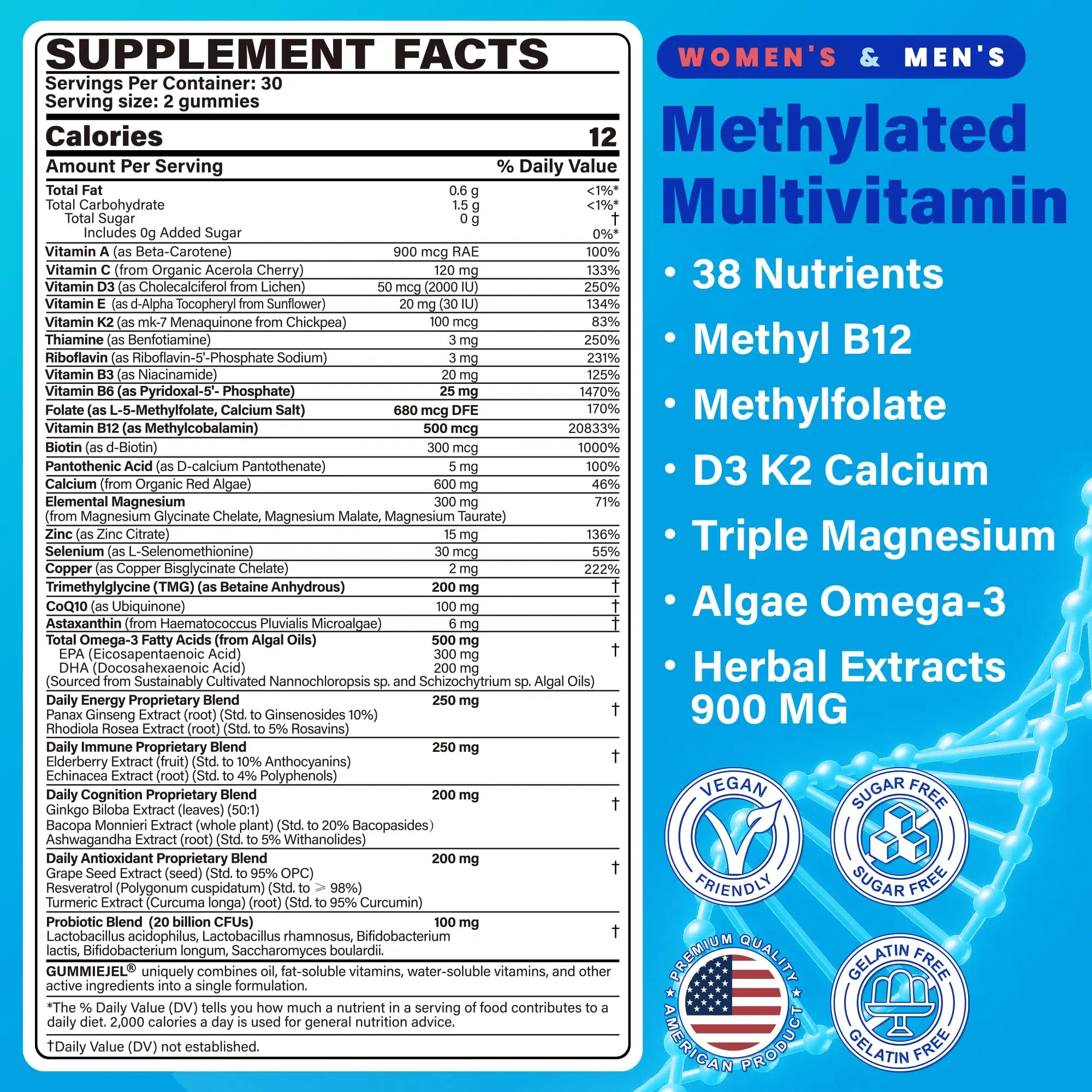 Methylated Multivitamin for Women & Men Gummies w/ Omega-3, Calcium, D3 K2, Methylfolate & B12, TMG, Daily Vitamin A, C, E, B Complex, Magnesium, CoQ10 NEVISS Au supplements