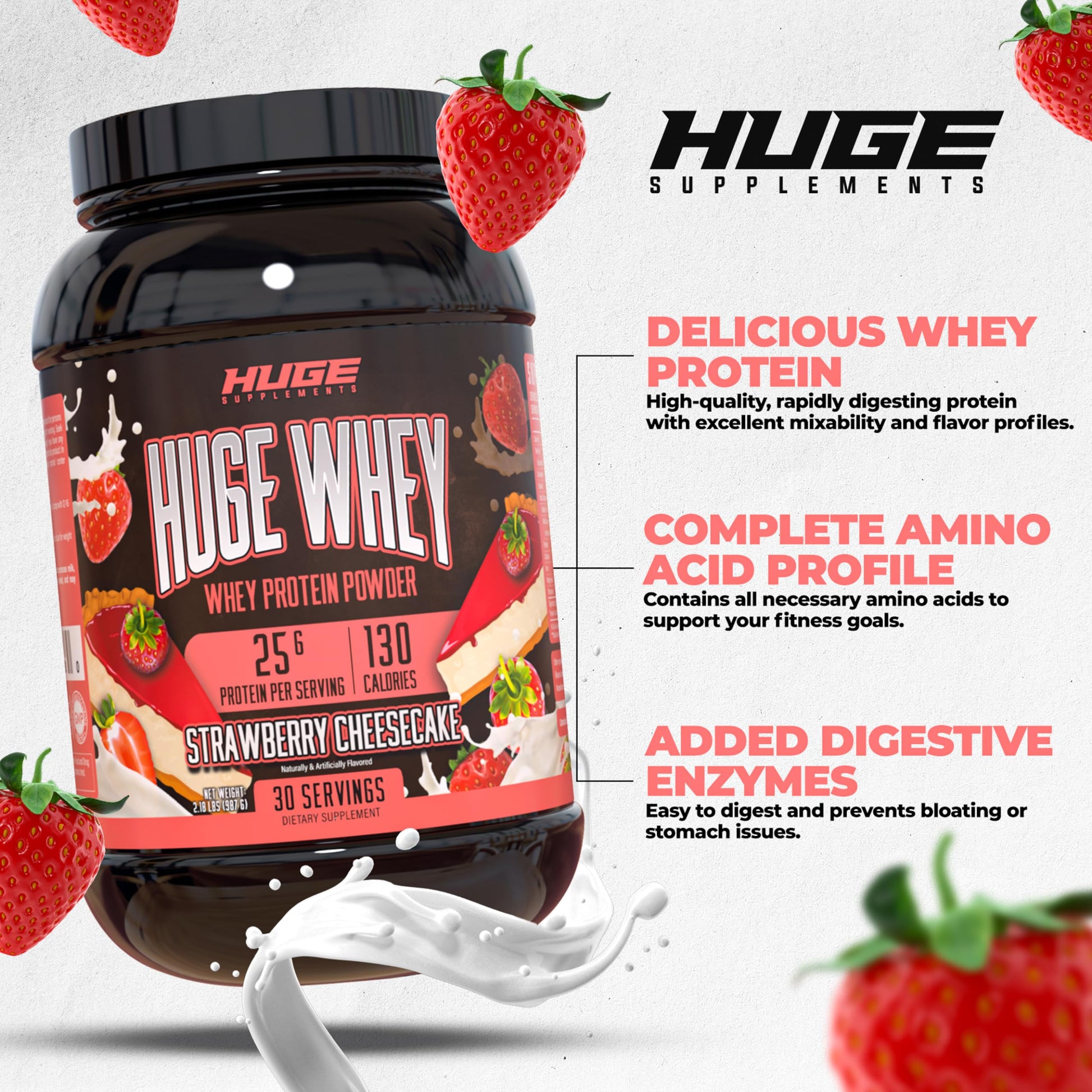 Huge Supplements, Whey Protein Concentrate Powder, Clinically Dosed Formula, 25g Huge Supplements Au supplements