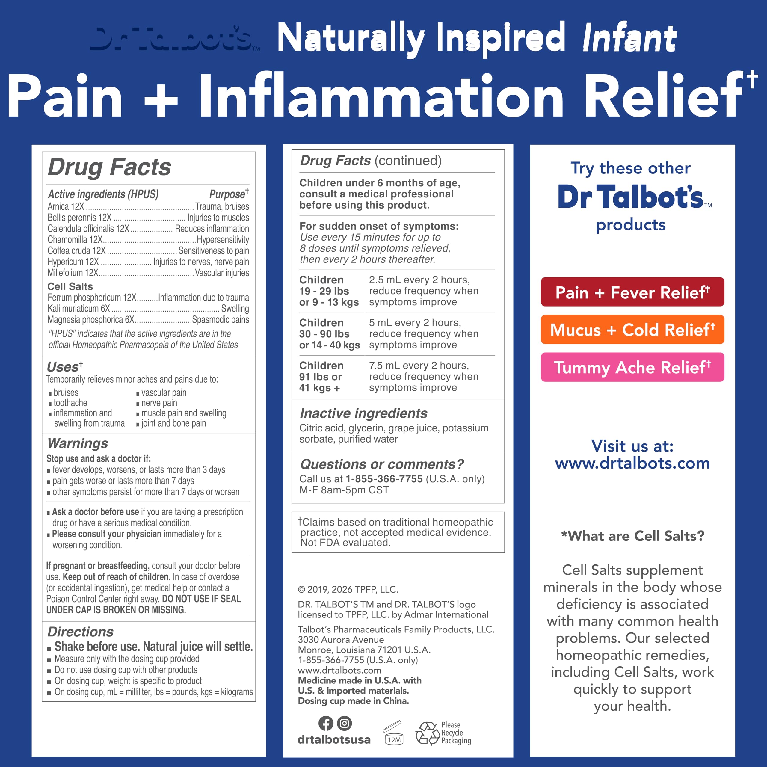 Dr. Talbot's Pain + Inflammation Relief Liquid Medicine for Children, Includes Dosage Cup, Grape Juice Flavor, 4 Fl Oz (Packaging May Vary) Dr. Talbot's Au supplements