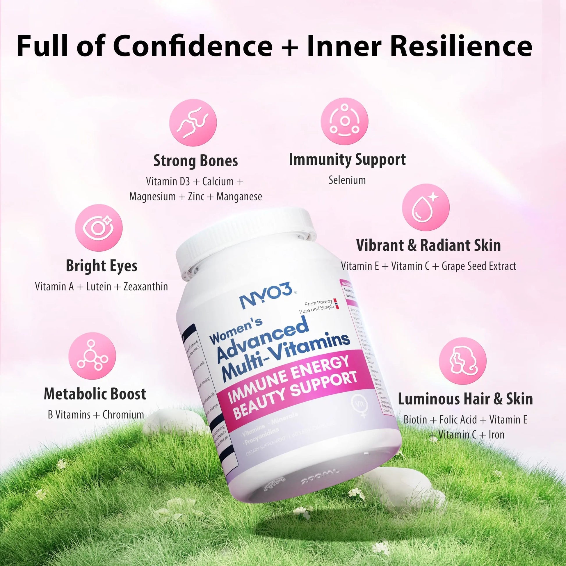 NYO3 Multivitamin for Women with 22 Essential Nutrients | 7 Minerals & 3 Special Additives & 12 Vitamins | Lutein, Zeaxanthin, Grape Seed | NYO3 Au supplements