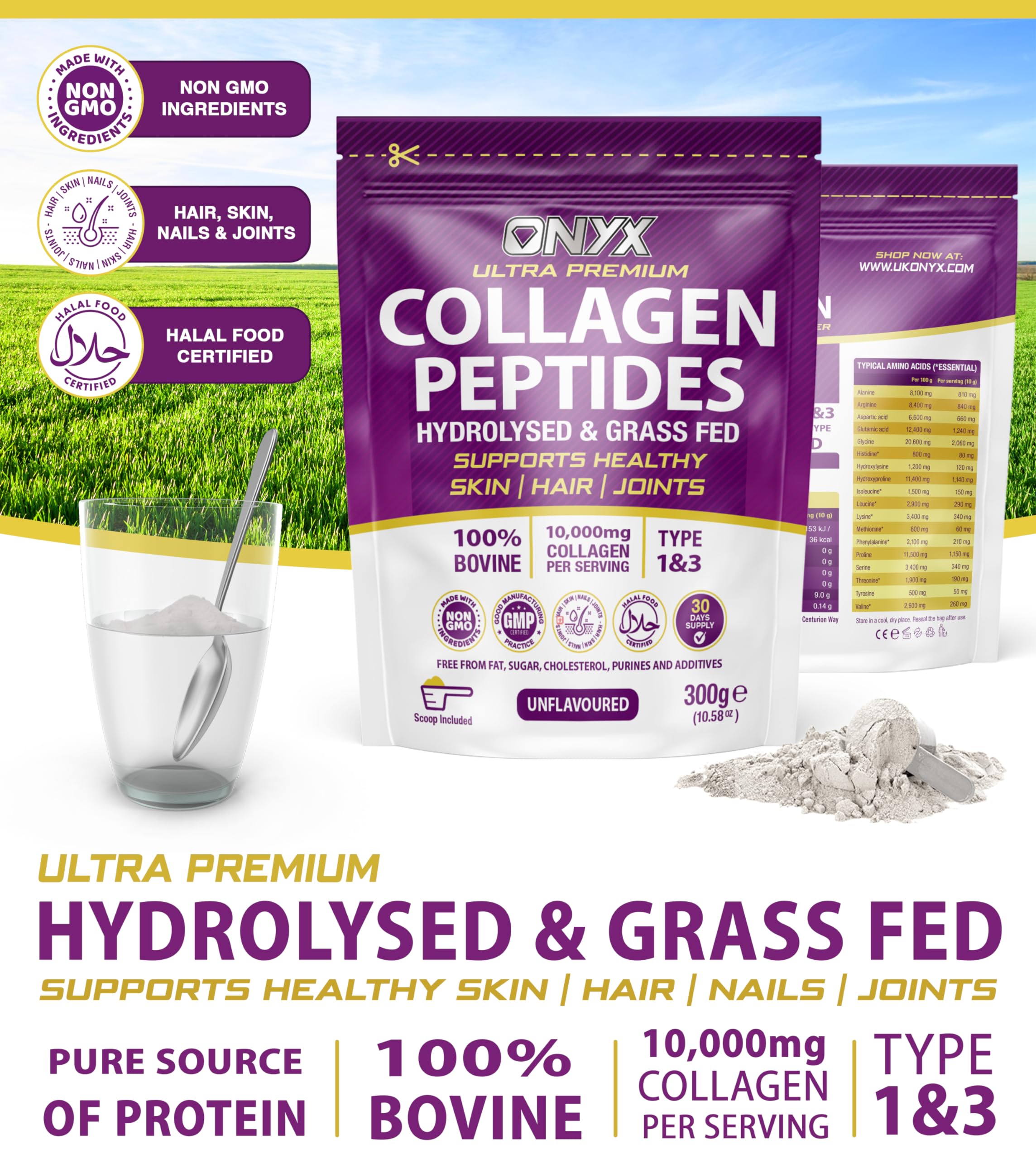 Collagen Powder 600g - 60 Servings - Collagen Peptides Supplement with High ONYX INGREDIENTS 101 Au supplements