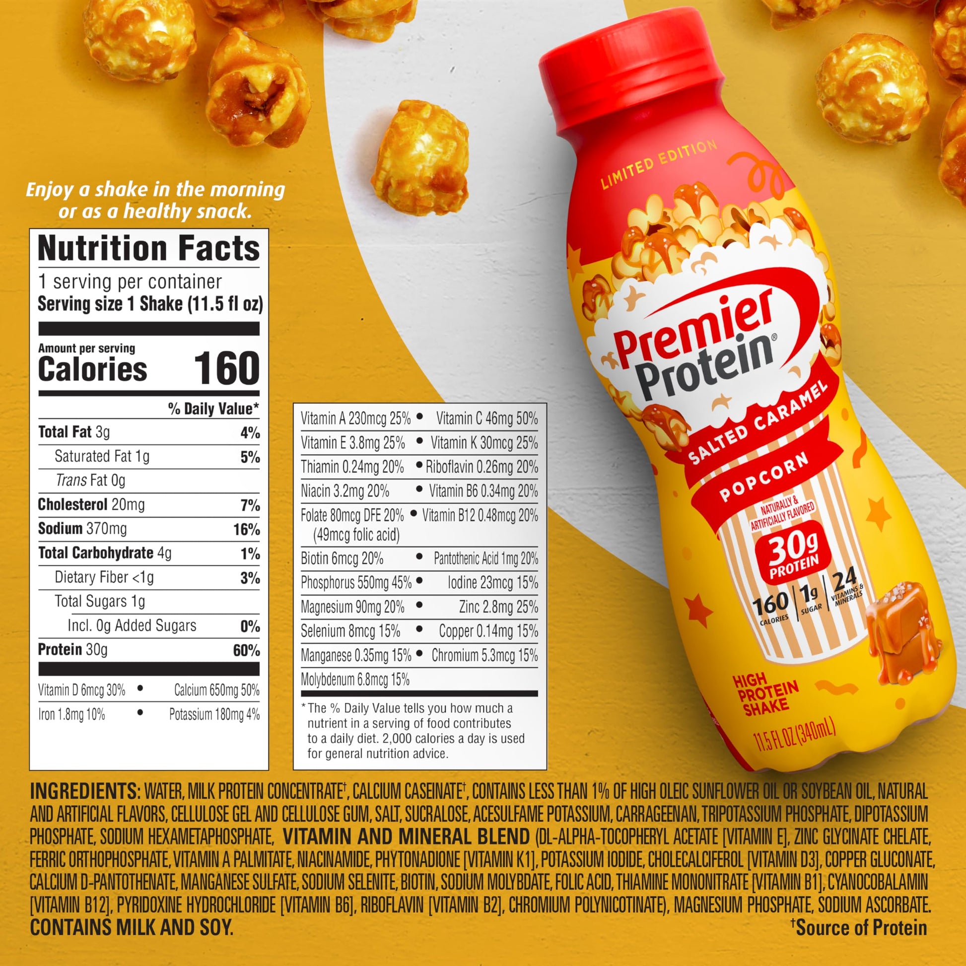 Premier Protein Shake Limited Edition Salted Caramel Popcorn, 30g 1g Sugar 24 Vitamins Premier Protein Au supplements